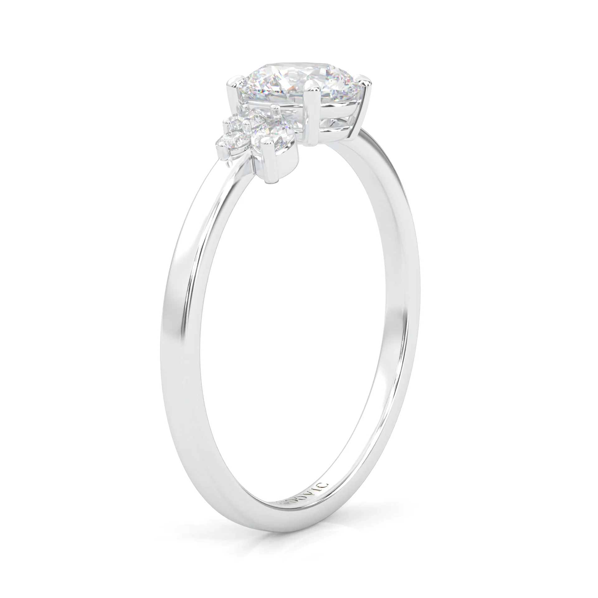 Foliage Marquise & Round Cluster Engagement Ring (14k Solid Gold) - Image 4