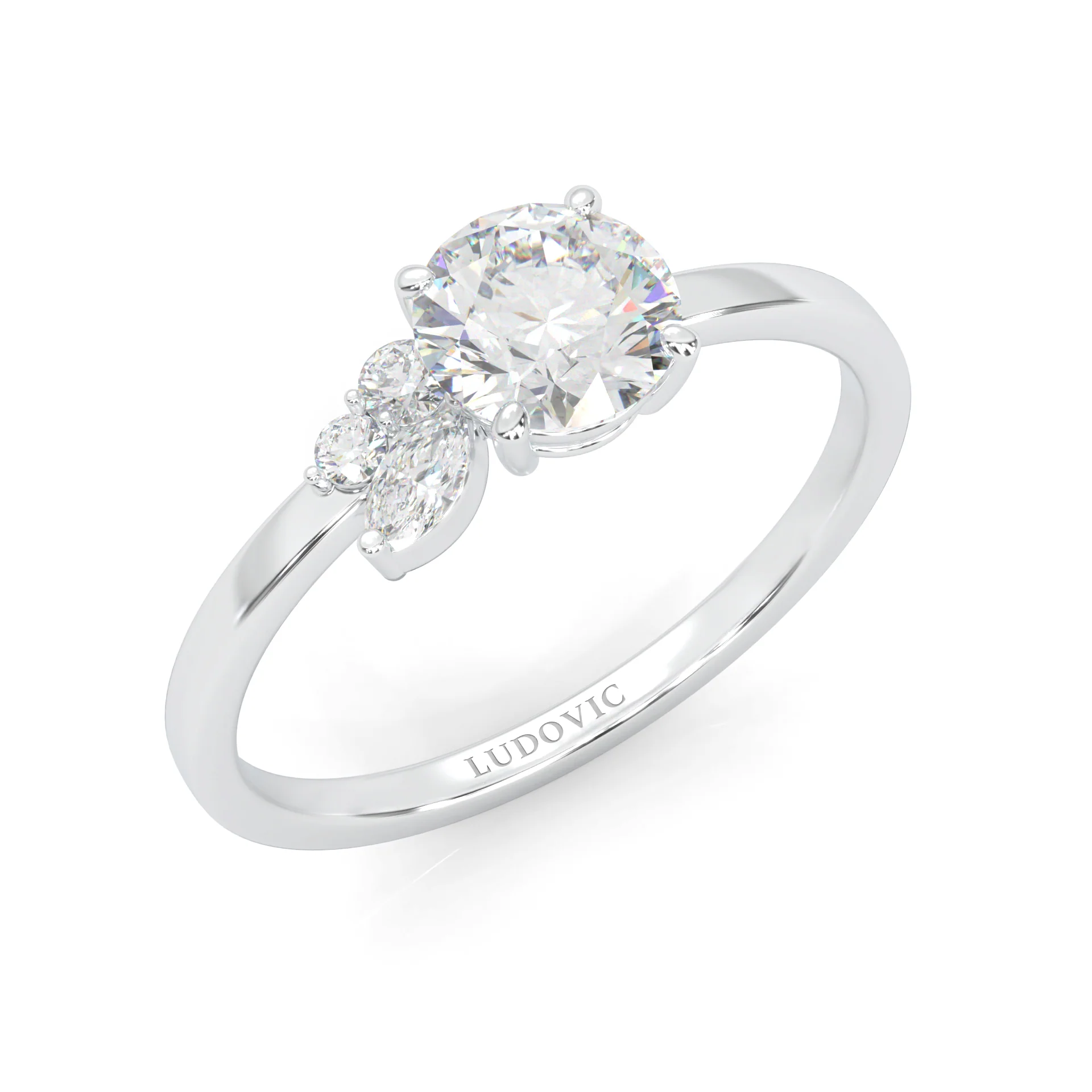 Foliage Marquise & Round Cluster Engagement Ring (14k Solid Gold) - Image 7