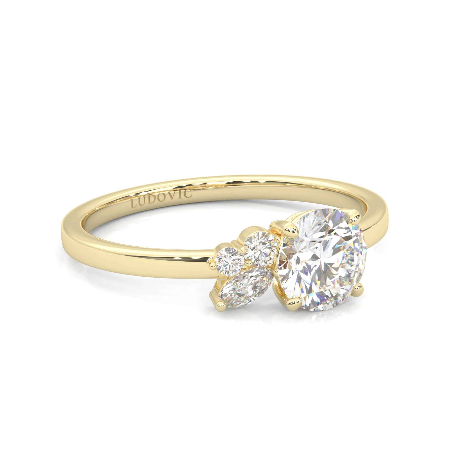 Foliage Marquise & Round Cluster Engagement Ring ( Yellow Gold 14k) - Image 3