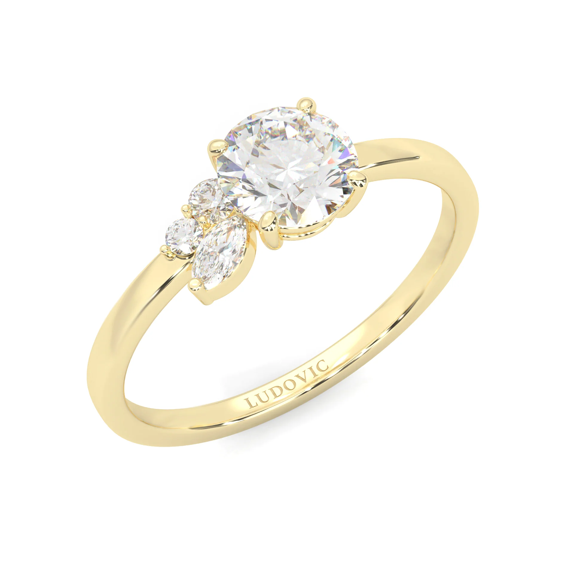 Foliage Marquise & Round Cluster Engagement Ring ( Yellow Gold 14k) - Image 7