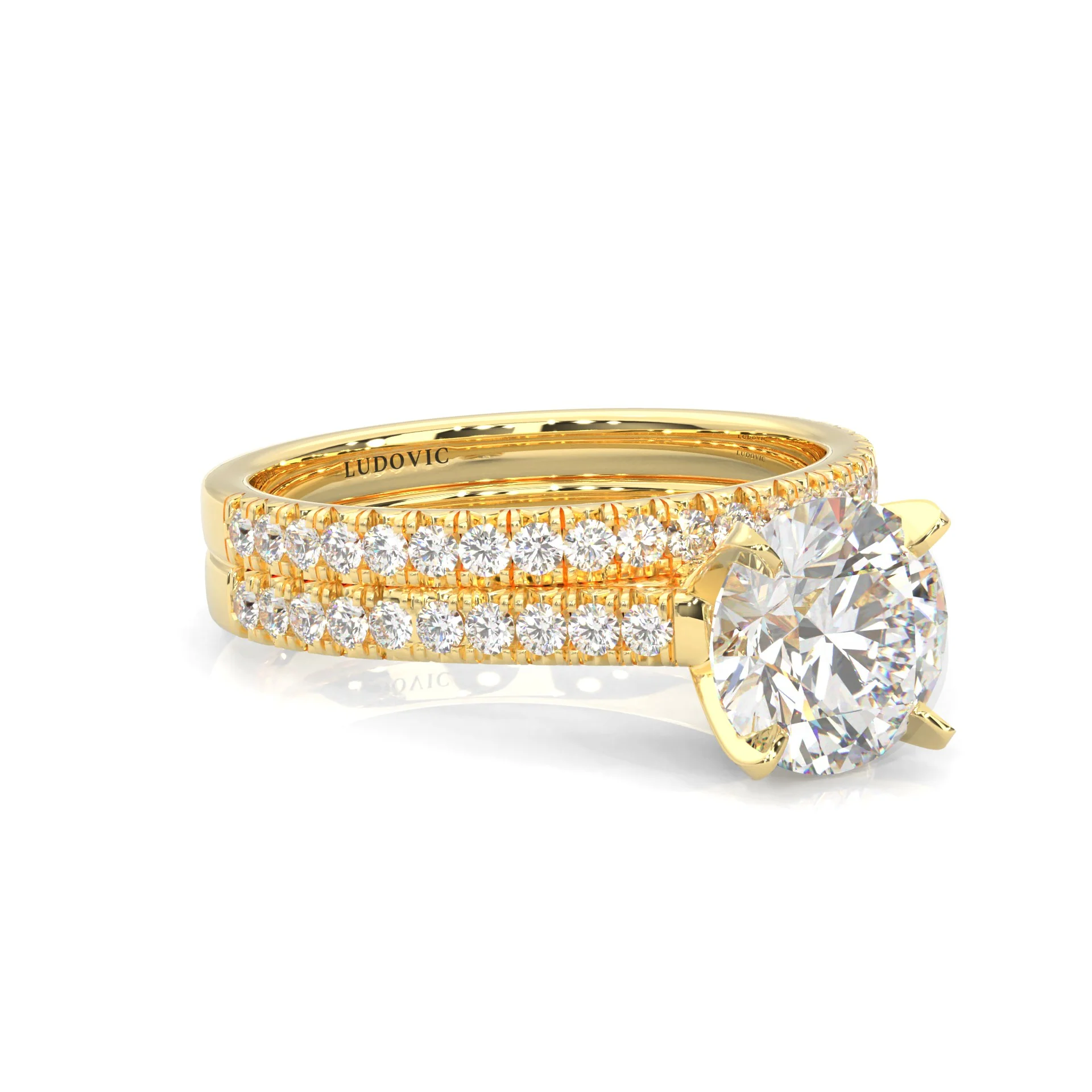 French Four Claw Wedding Set (14k Solid Yellow Gold) - Image 3