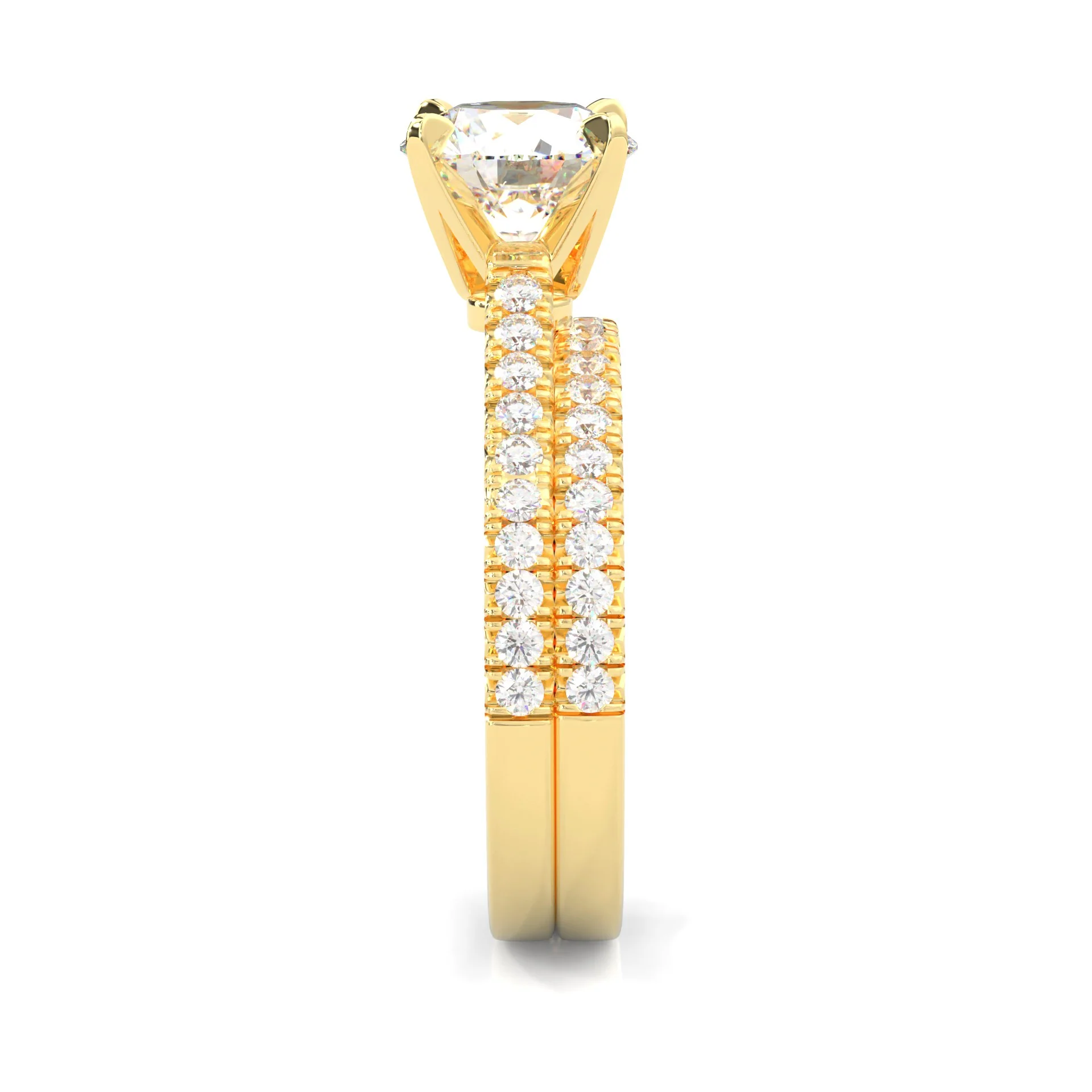 French Four Claw Wedding Set (14k Solid Yellow Gold) - Image 5