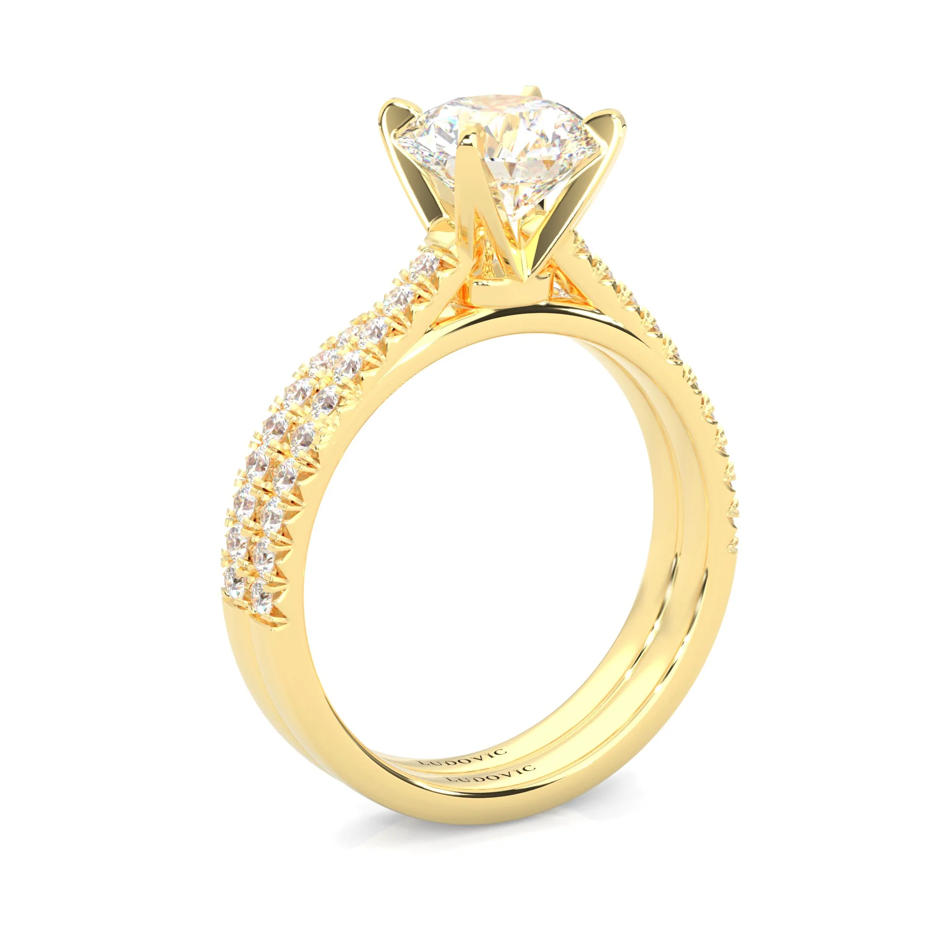 French Four Claw Wedding Set (14k Solid Yellow Gold) - Image 6
