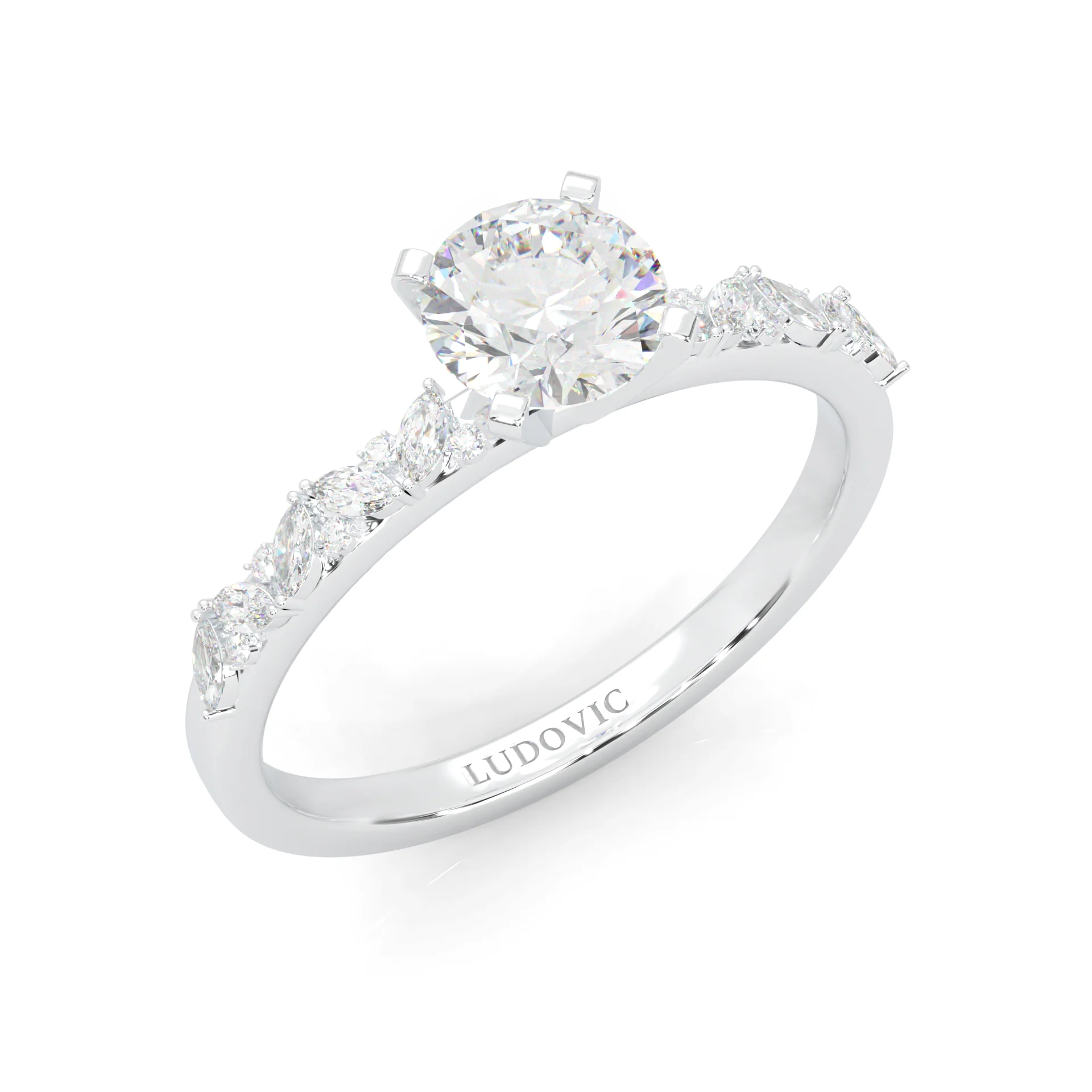 Icy Queen Round And Marquise Engagement Ring (14k Solid Gold) - Image 6