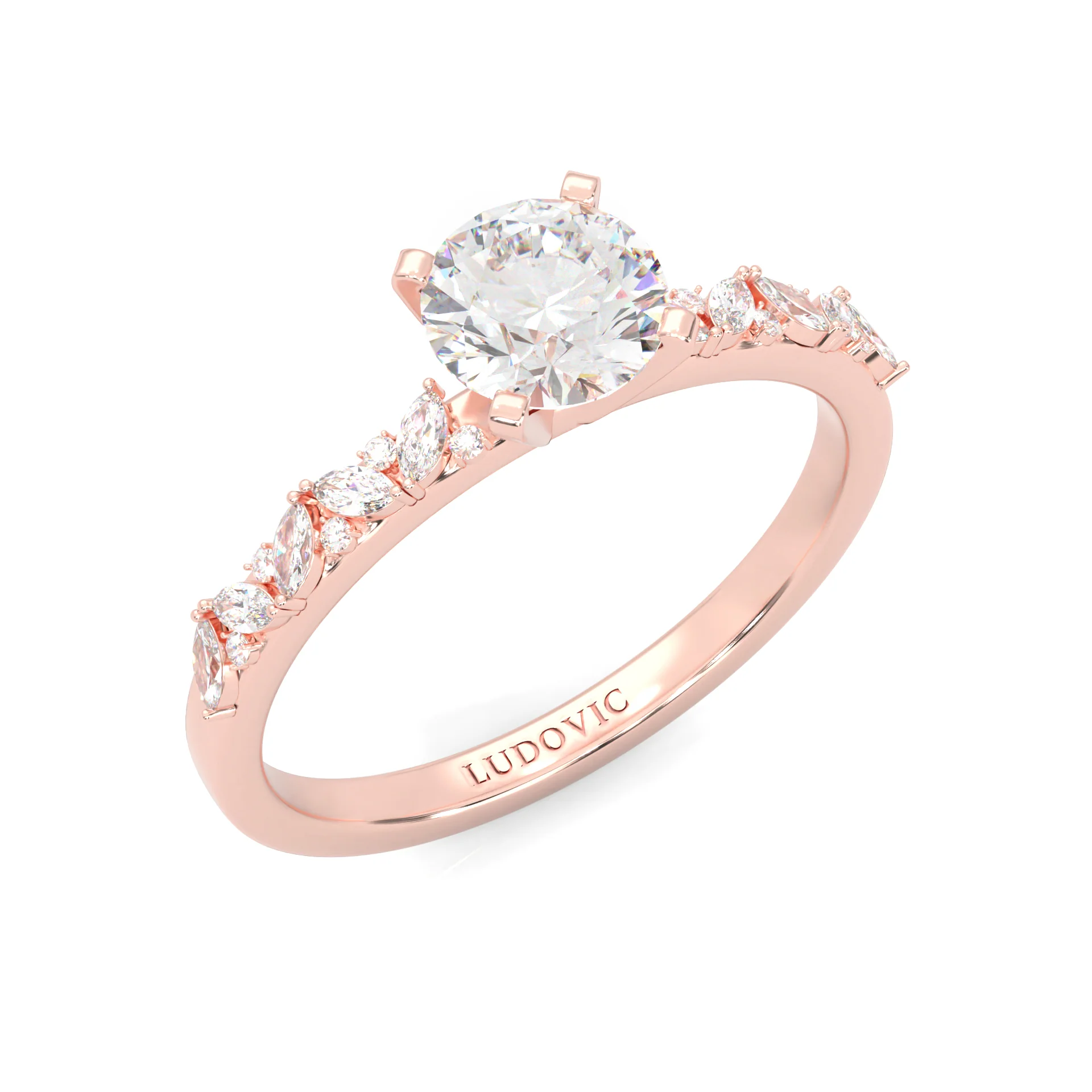 Icy Queen Round And Marquise Engagement Ring ( Rose Gold 14k) - Image 6