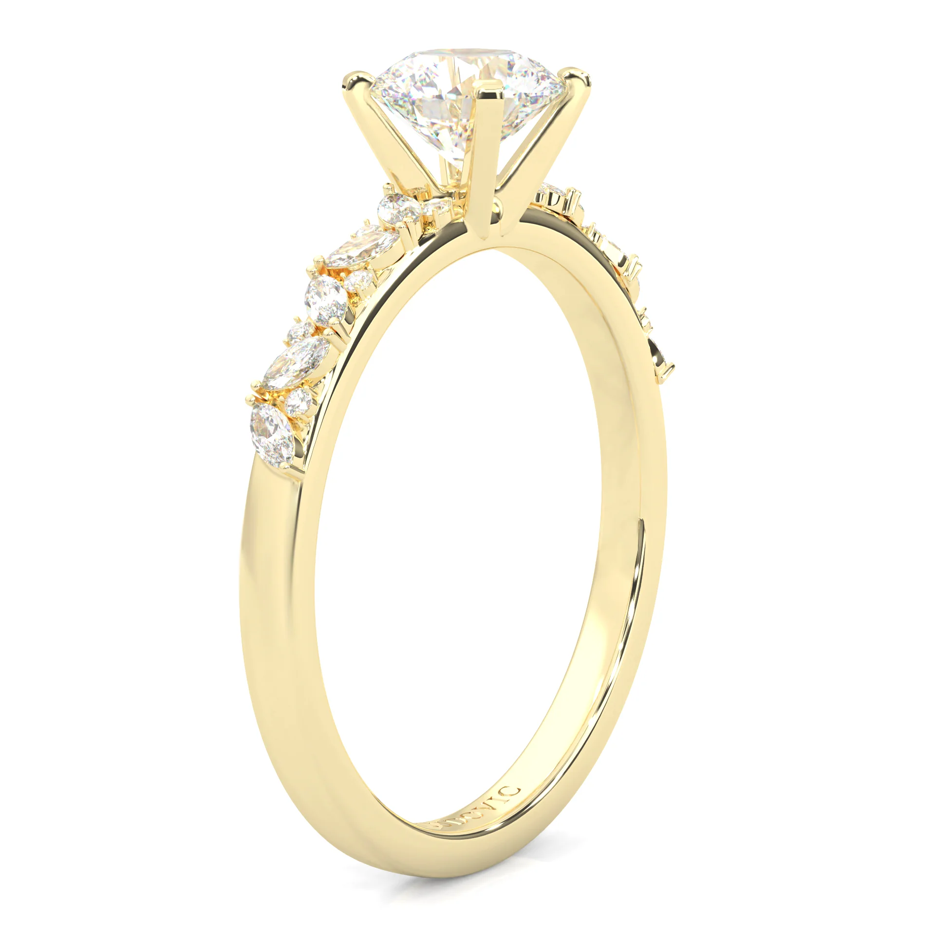 Icy Queen Round And Marquise Engagement Ring ( Yellow Gold 14k) - Image 3