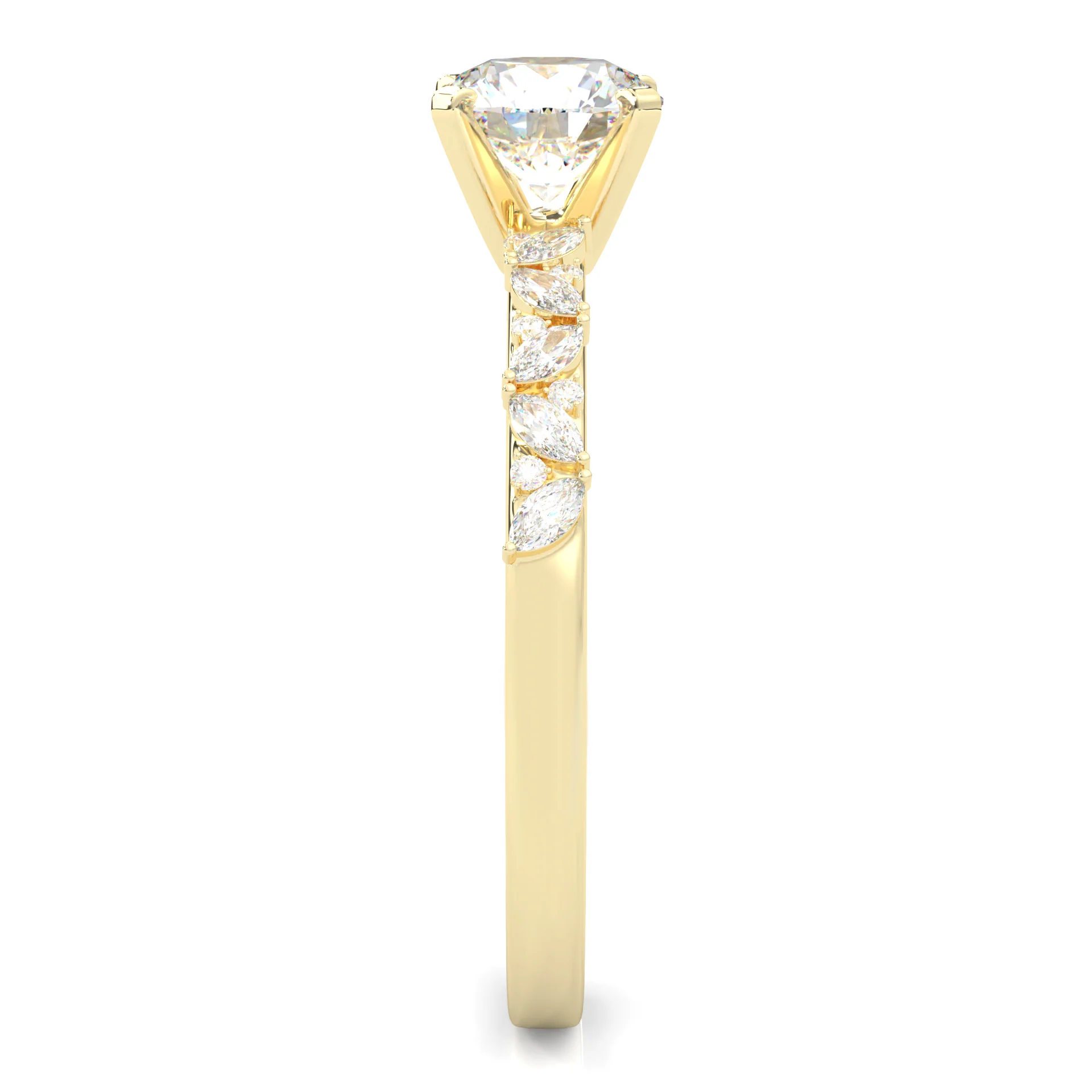 Icy Queen Round And Marquise Engagement Ring ( Yellow Gold 14k) - Image 4