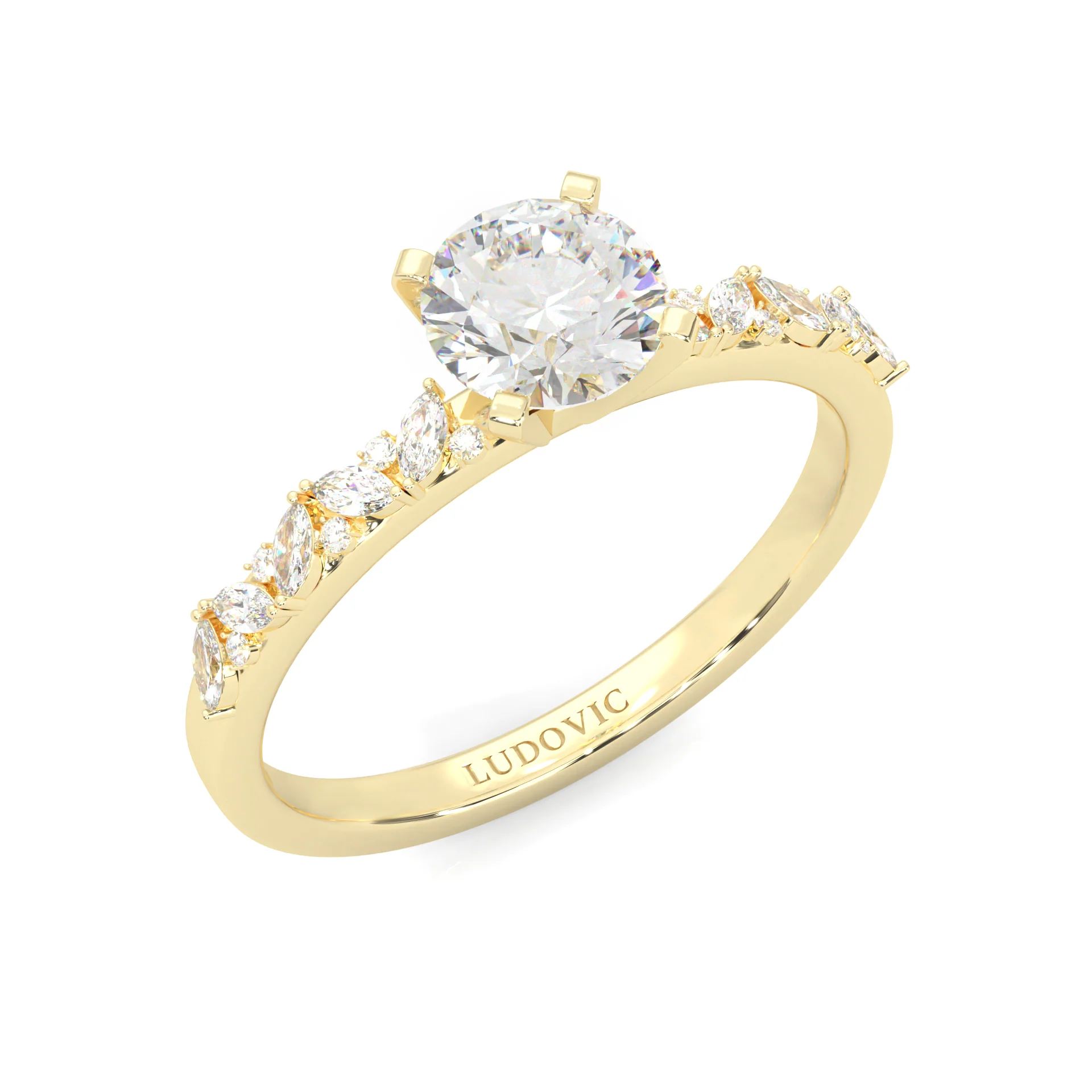 Icy Queen Round And Marquise Engagement Ring ( Yellow Gold 14k) - Image 6