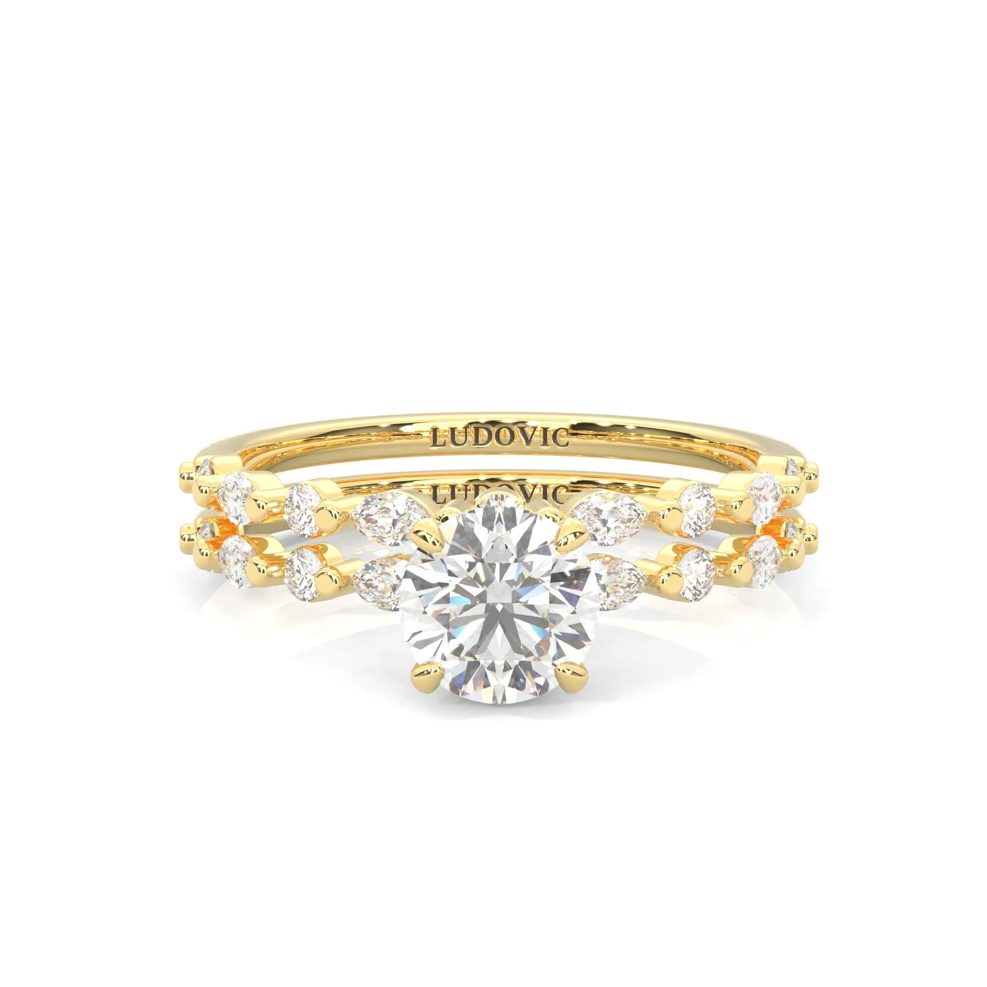 Ludovic Art Style Wedding Set (14k Solid Yellow Gold)