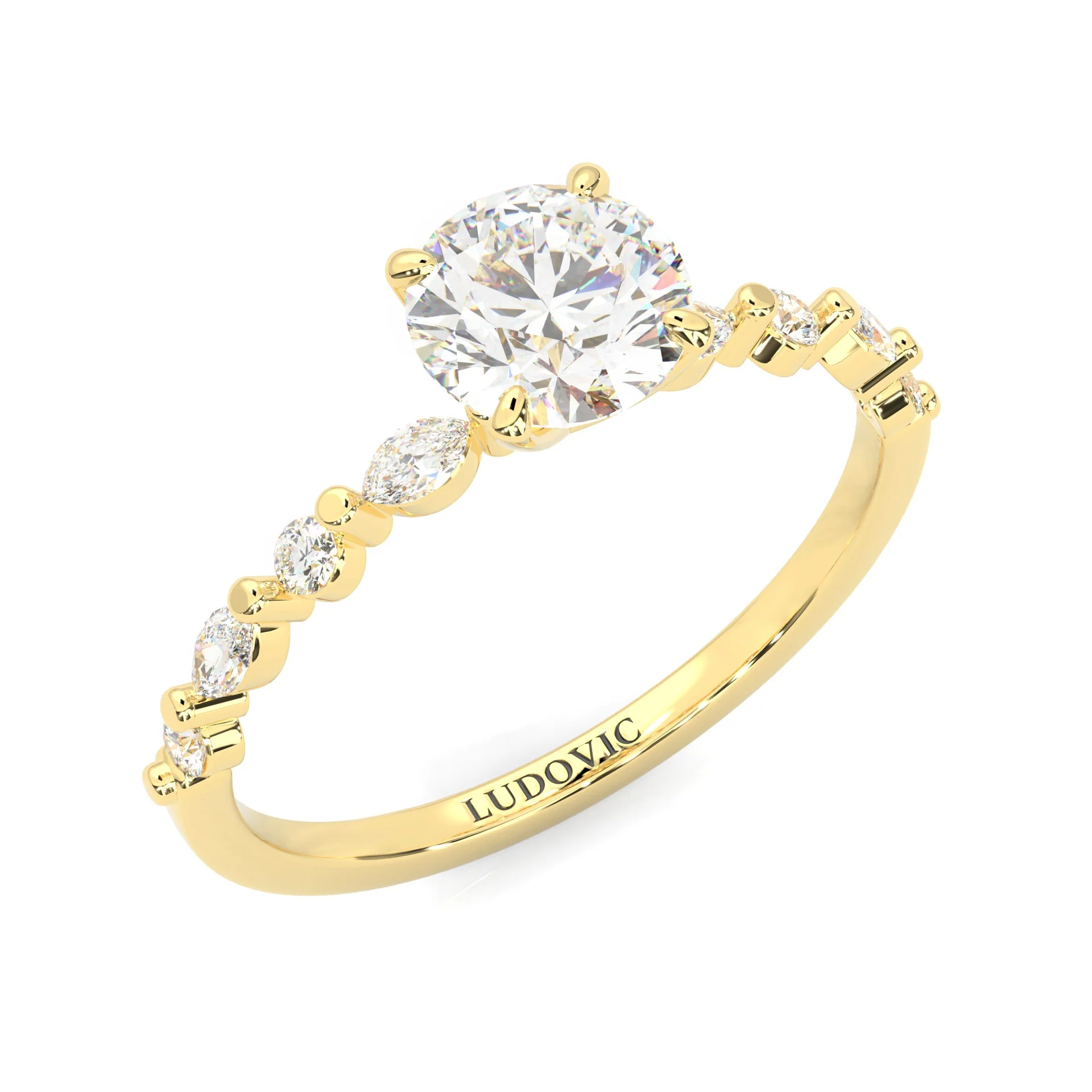 Ludovic Art Style Wedding Set (14k Solid Yellow Gold) - Image 11