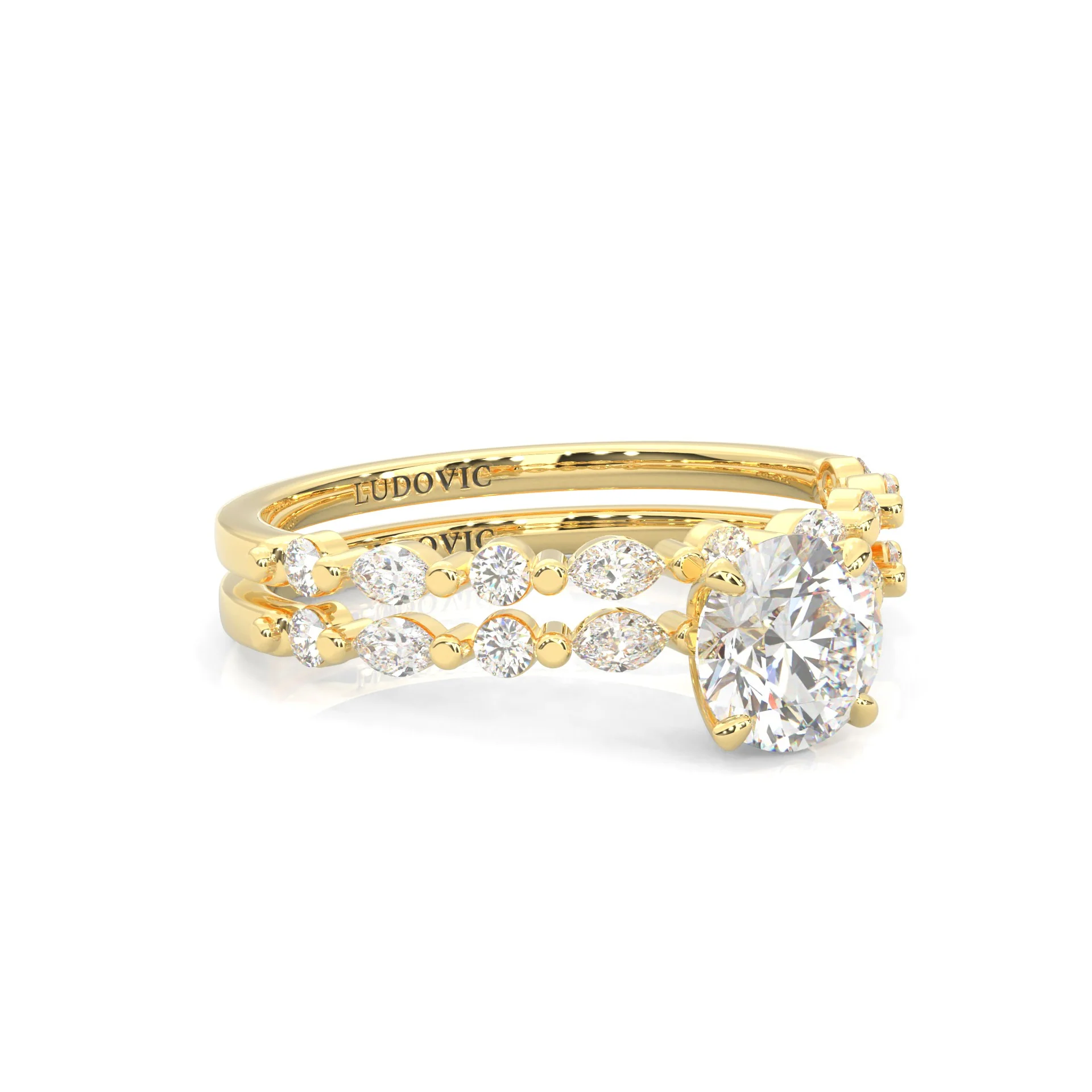 Ludovic Art Style Wedding Set (14k Solid Yellow Gold) - Image 3