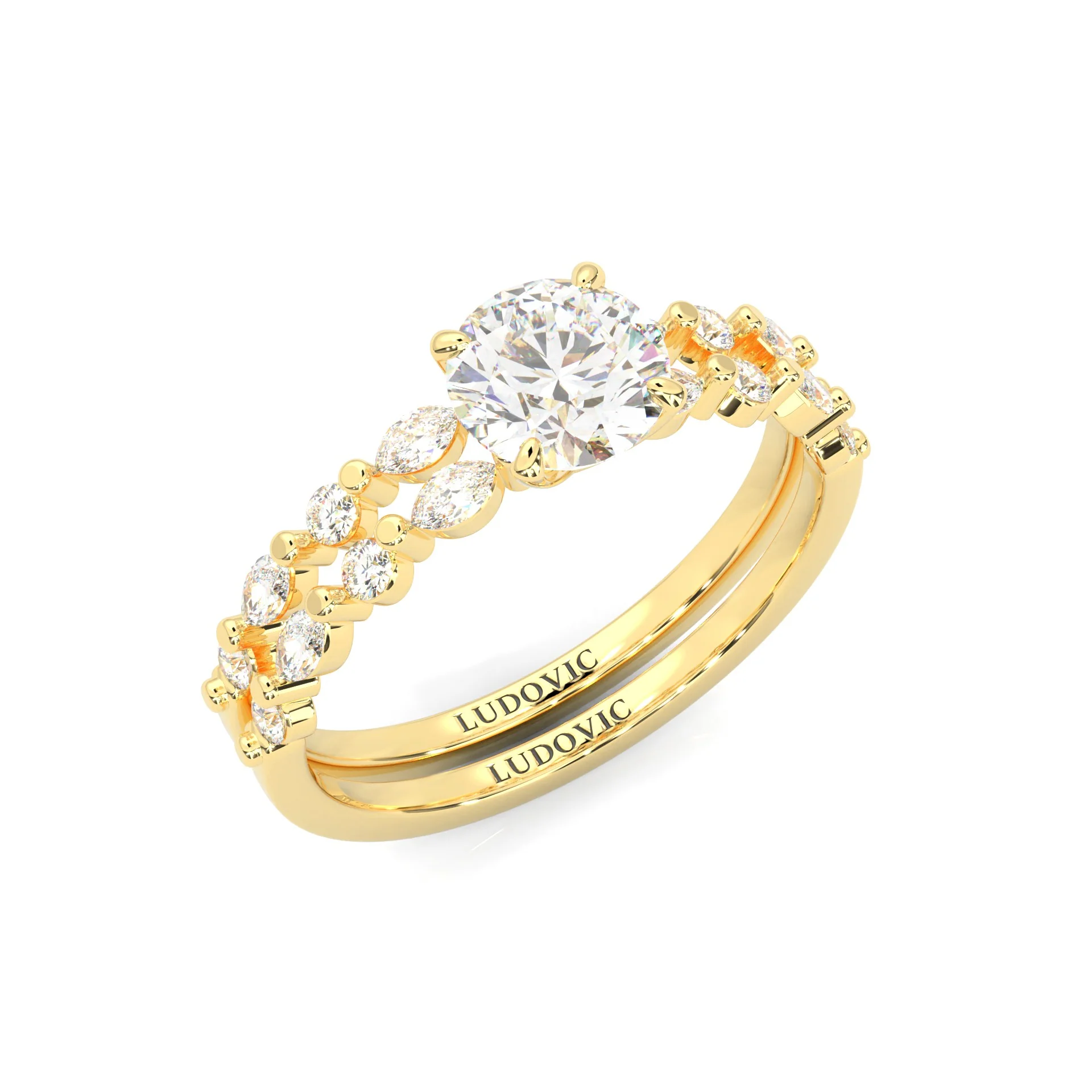 Ludovic Art Style Wedding Set (14k Solid Yellow Gold) - Image 7