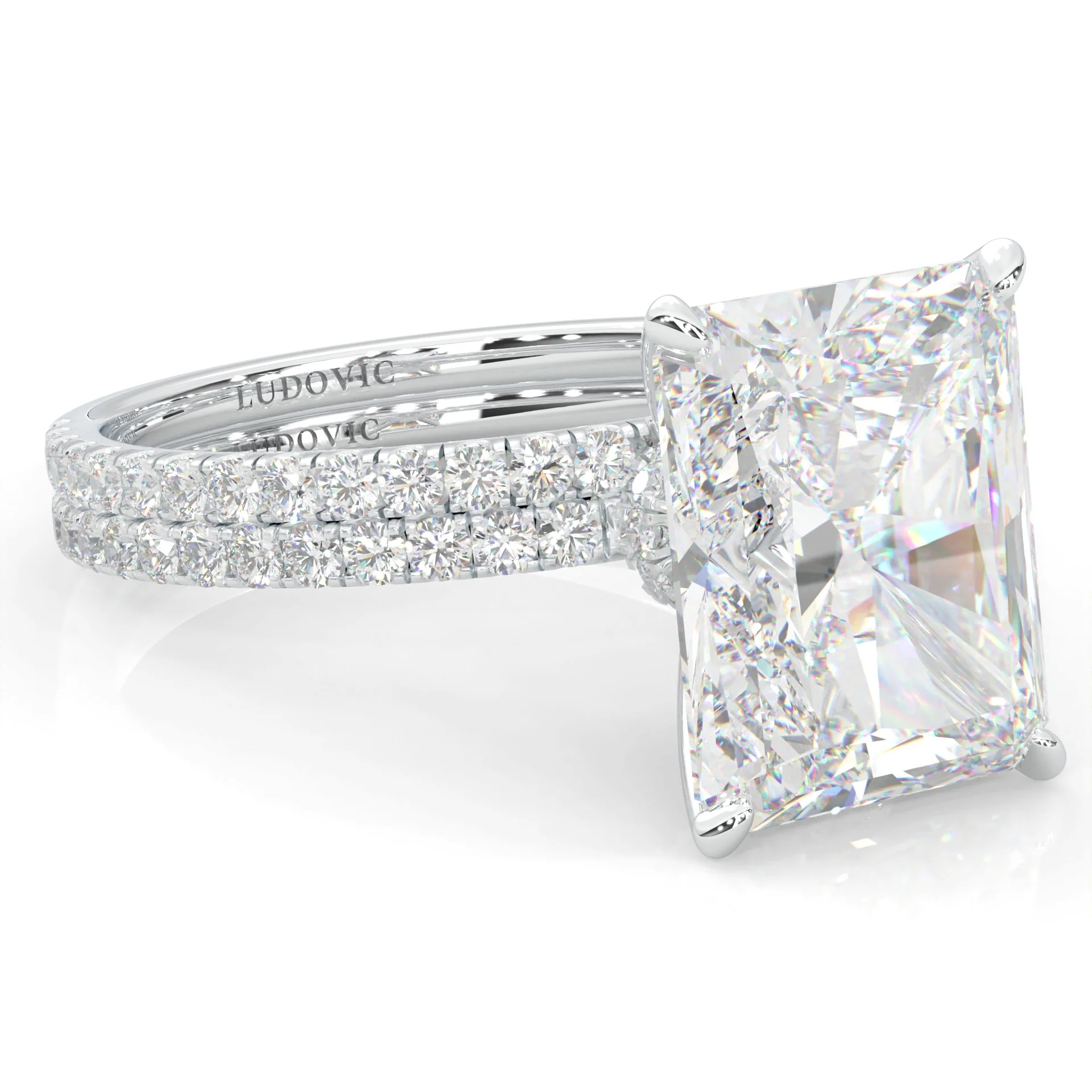 Ludovic Concealed Crown Wedding Set Radiant Cut (14k Solid Gold) - Image 5