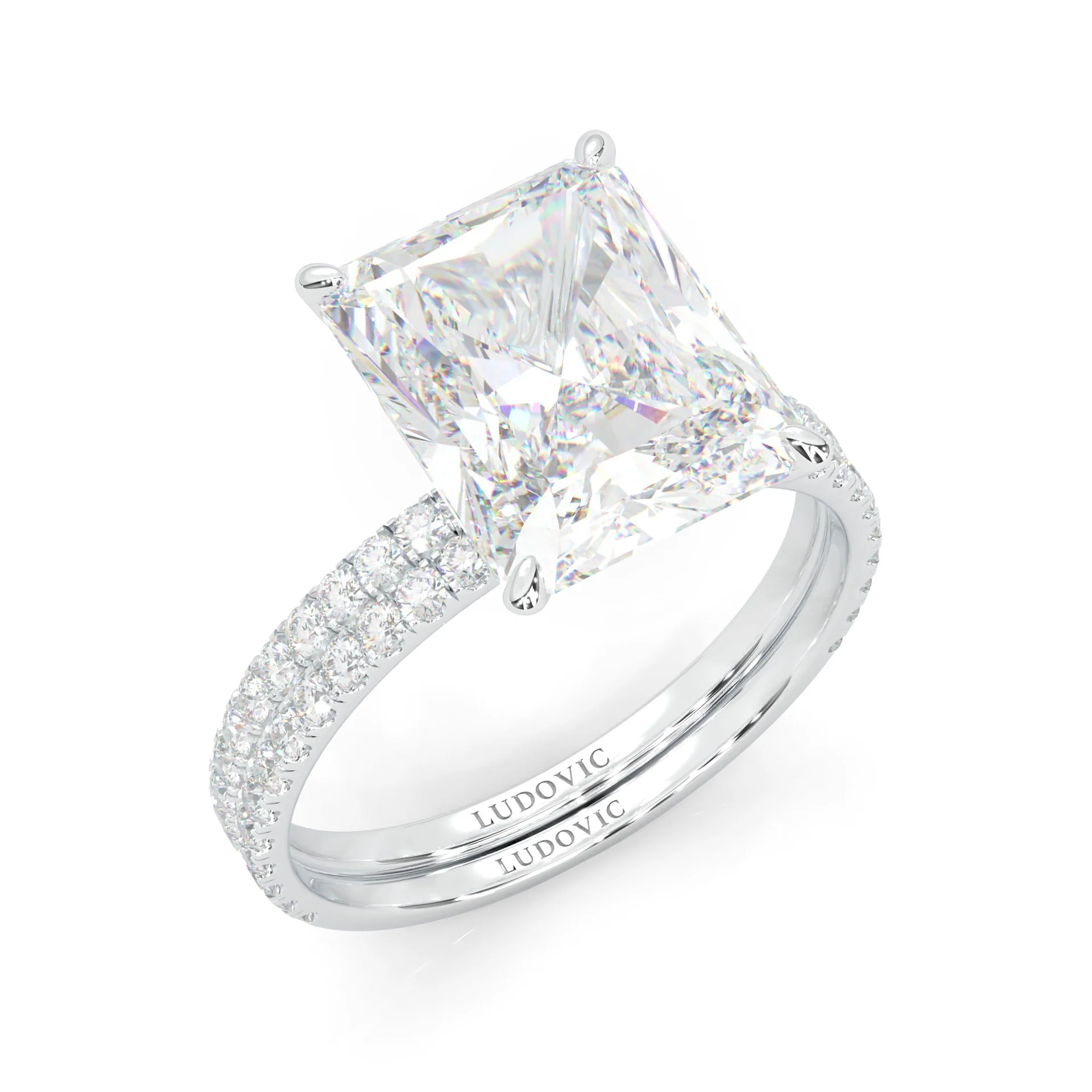 Ludovic Concealed Crown Wedding Set Radiant Cut (14k Solid Gold) - Image 9