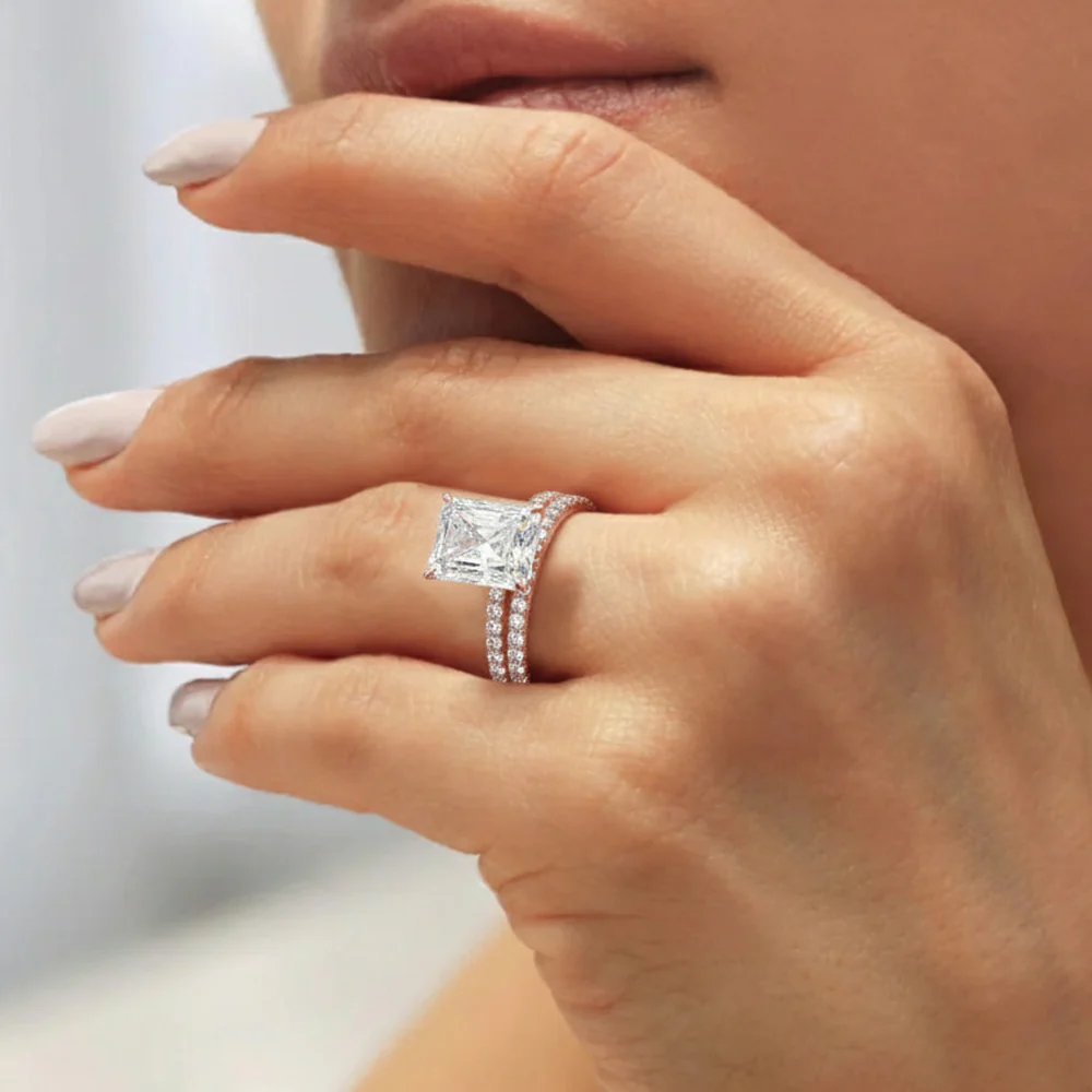 Ludovic Concealed Crown Wedding Set Radiant Cut (14k Solid Rose Gold) - Image 2