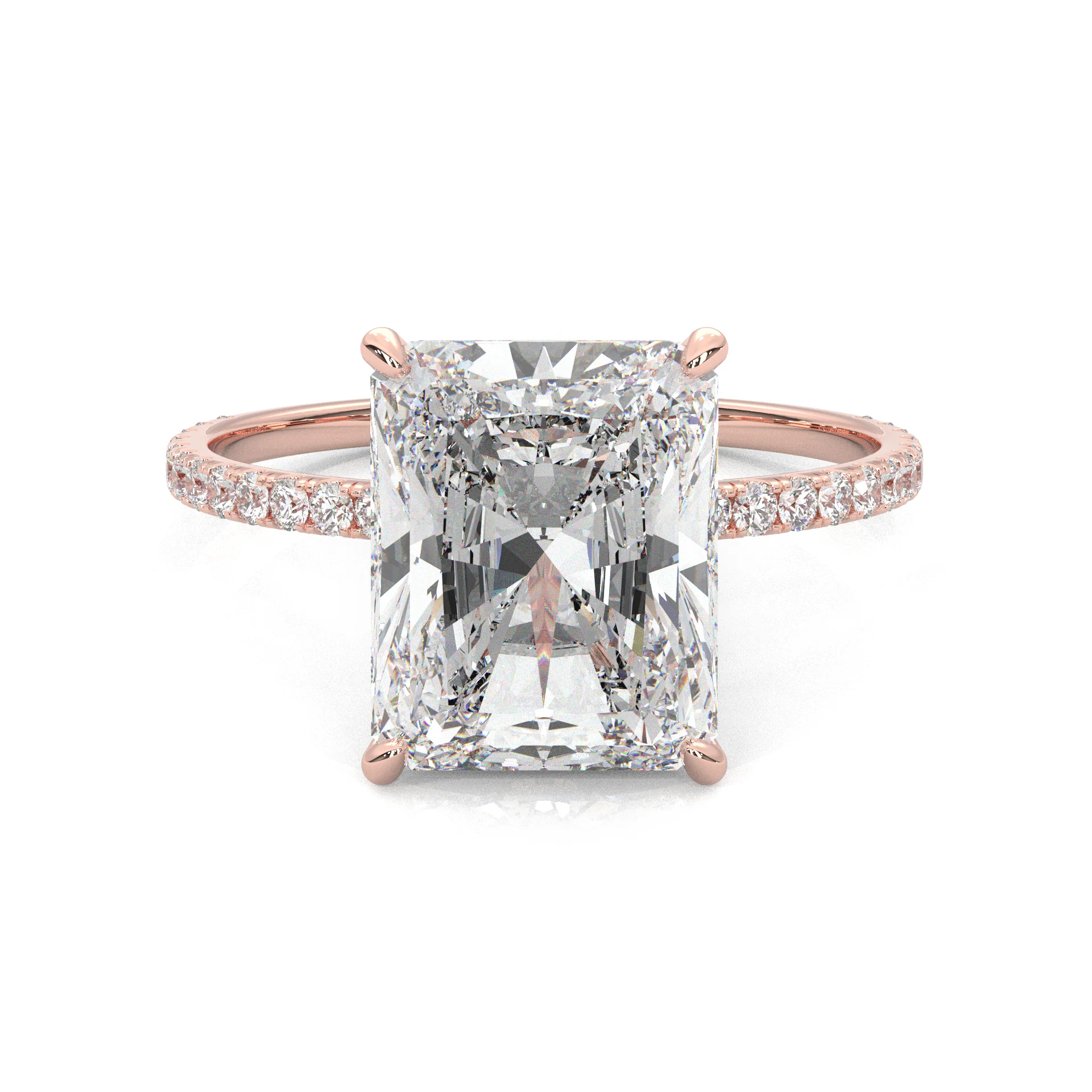 Ludovic Concealed Crown Wedding Set Radiant Cut (14k Solid Rose Gold) - Image 3