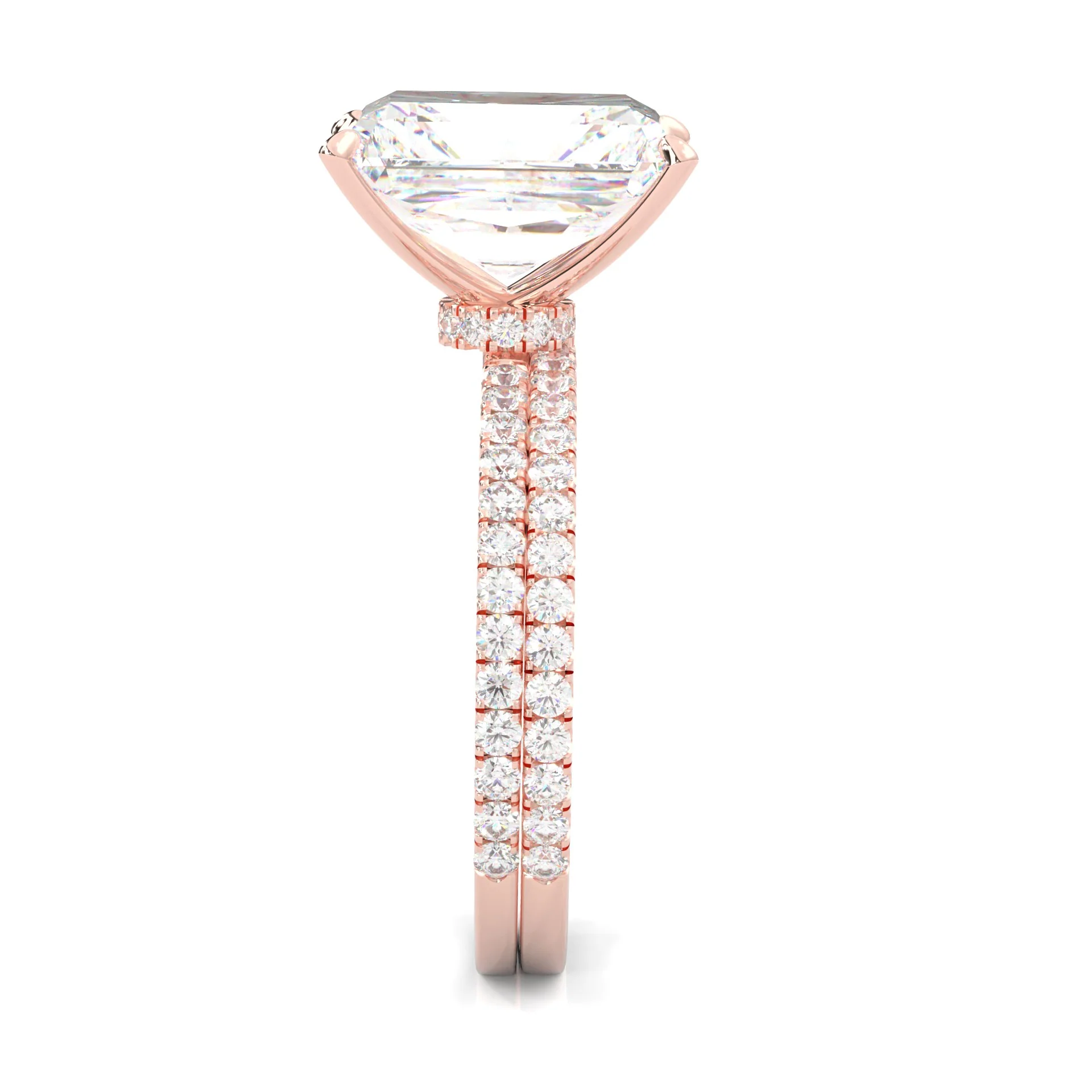 Ludovic Concealed Crown Wedding Set Radiant Cut (14k Solid Rose Gold) - Image 6