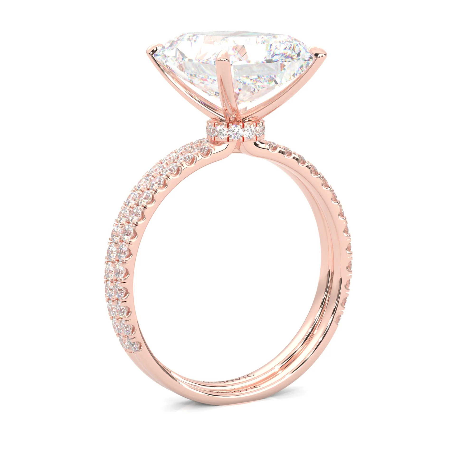Ludovic Concealed Crown Wedding Set Radiant Cut (14k Solid Rose Gold) - Image 8