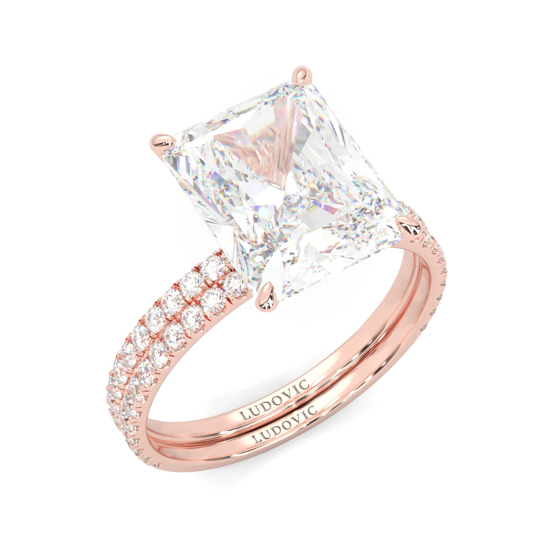 Ludovic Concealed Crown Wedding Set Radiant Cut (14k Solid Rose Gold) - Image 9