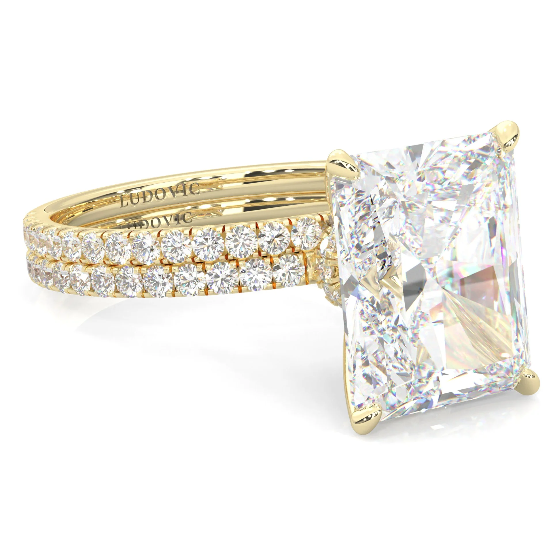 Ludovic Concealed Crown Wedding Set Radiant Cut (14k Solid Yellow Gold) - Image 5