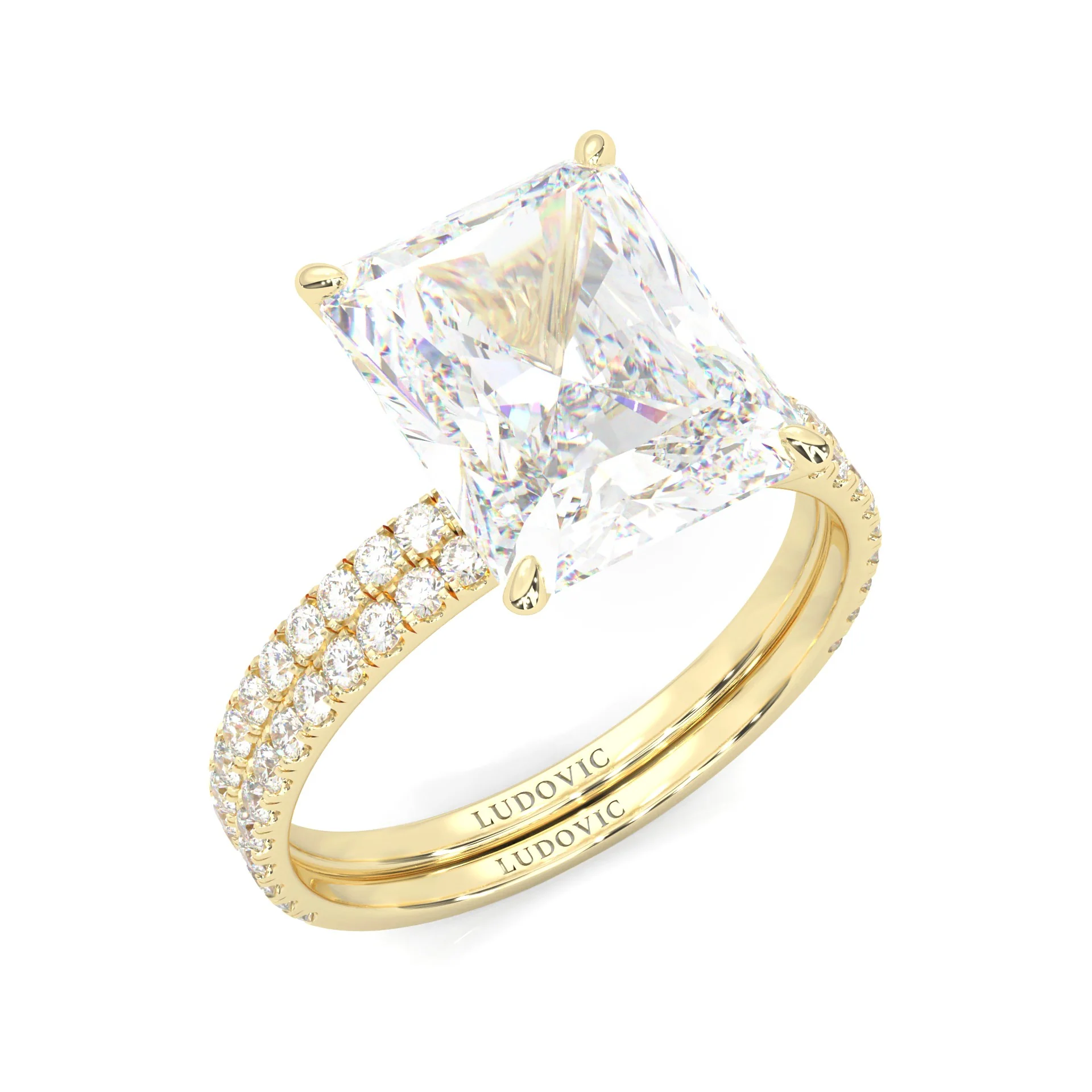 Ludovic Concealed Crown Wedding Set Radiant Cut (14k Solid Yellow Gold) - Image 9
