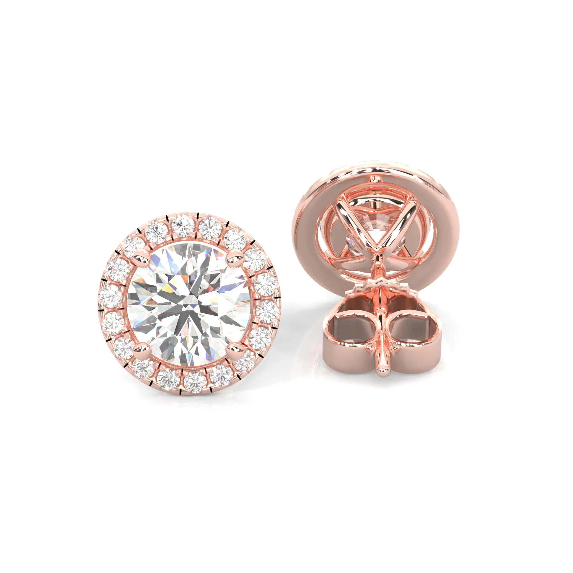 Ludovic Halo Stud Earrings ( Rose Gold 14k ) - Image 3