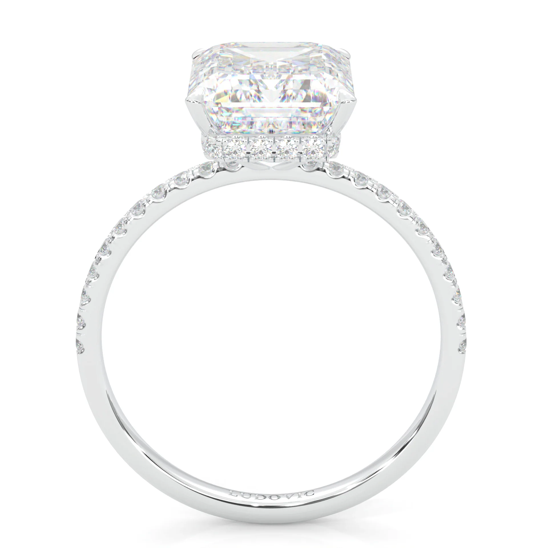 Luxurious Hidden Halo Ludovic Moissanite Ring Emerald-Cut (14k Solid Gold) - Image 5