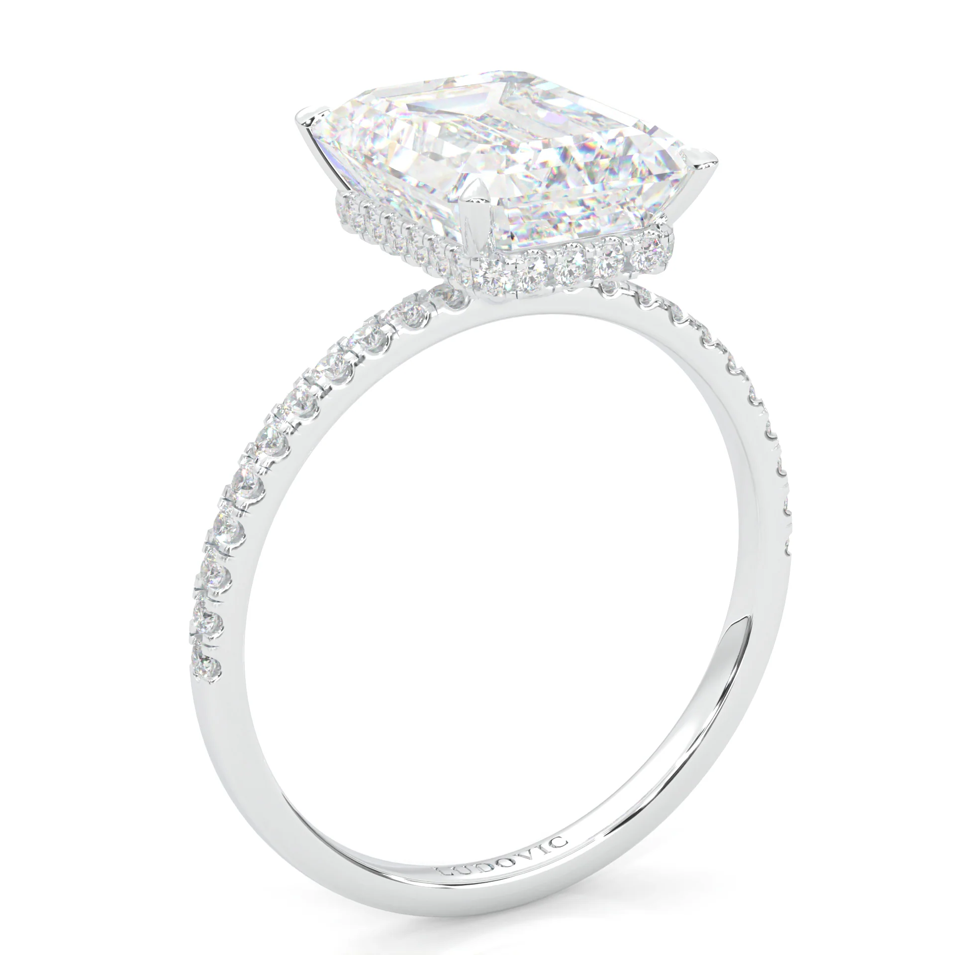 Luxurious Hidden Halo Ludovic Moissanite Ring Emerald-Cut (14k Solid Gold) - Image 6