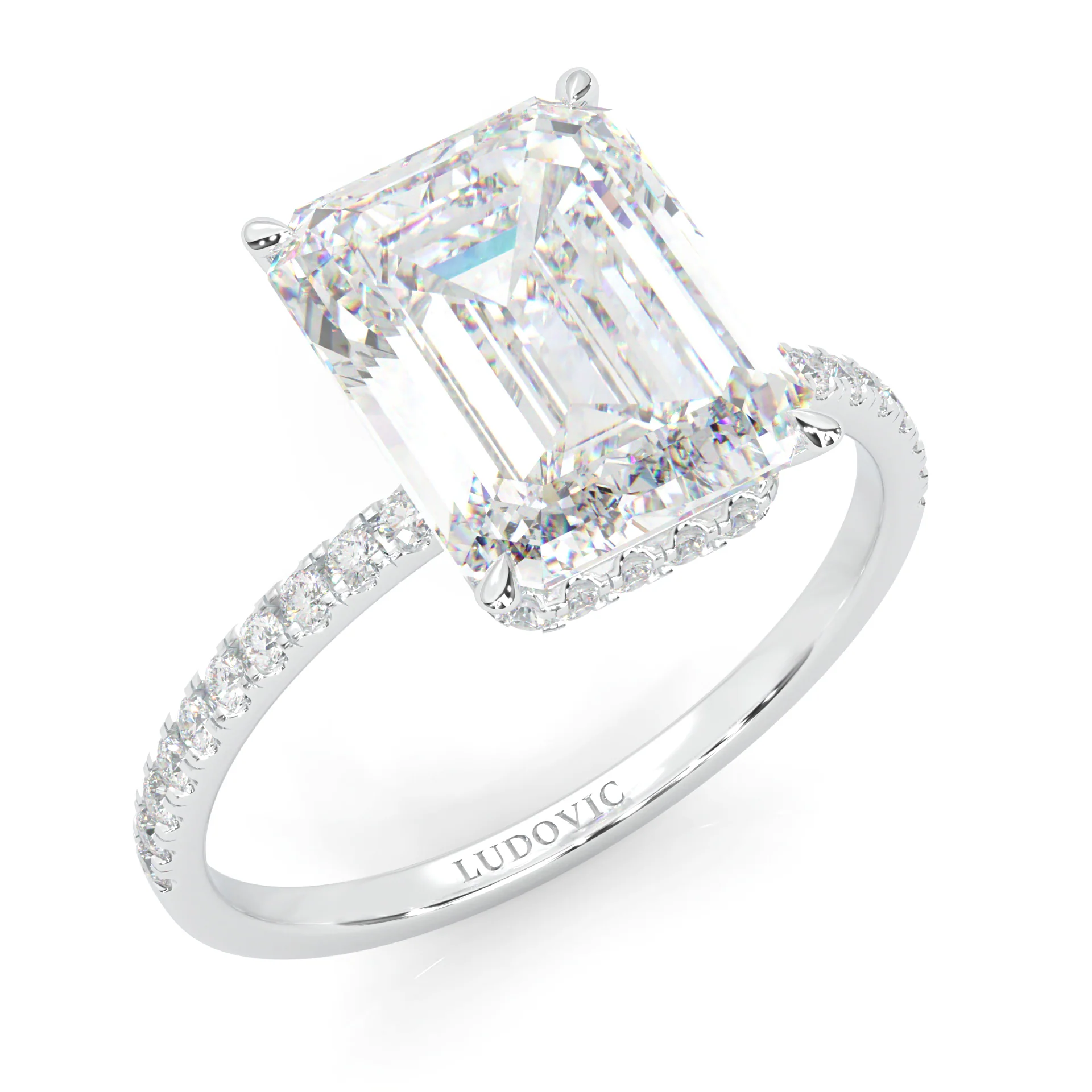 Luxurious Hidden Halo Ludovic Moissanite Ring Emerald-Cut (14k Solid Gold) - Image 7