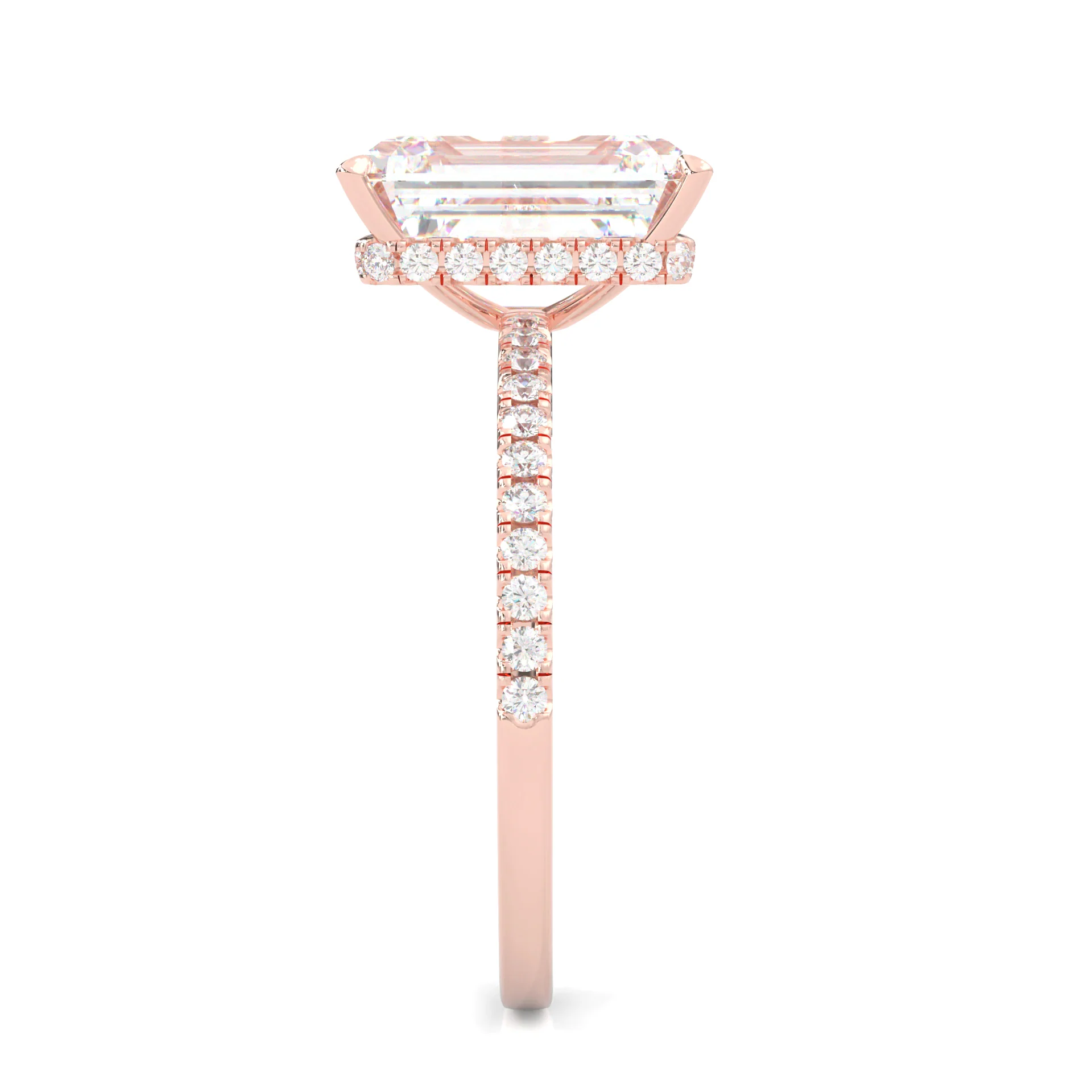 Luxurious Hidden Halo Ludovic Moissanite Ring Emerald-Cut ( Rose Gold 14k ) - Image 3