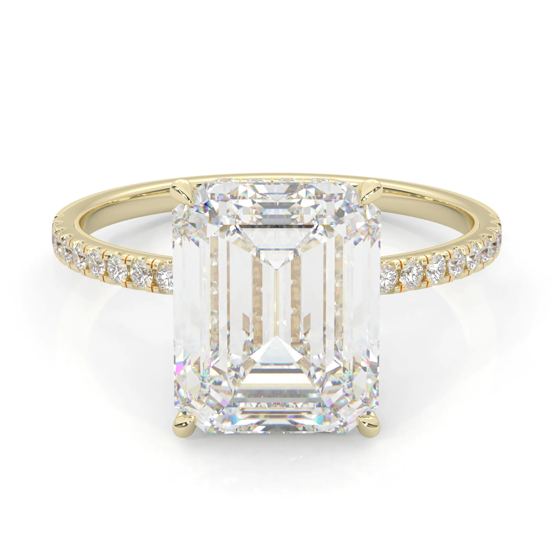 Luxurious Hidden Halo Ludovic Moissanite Ring Emerald-Cut ( Yellow Gold 14k )