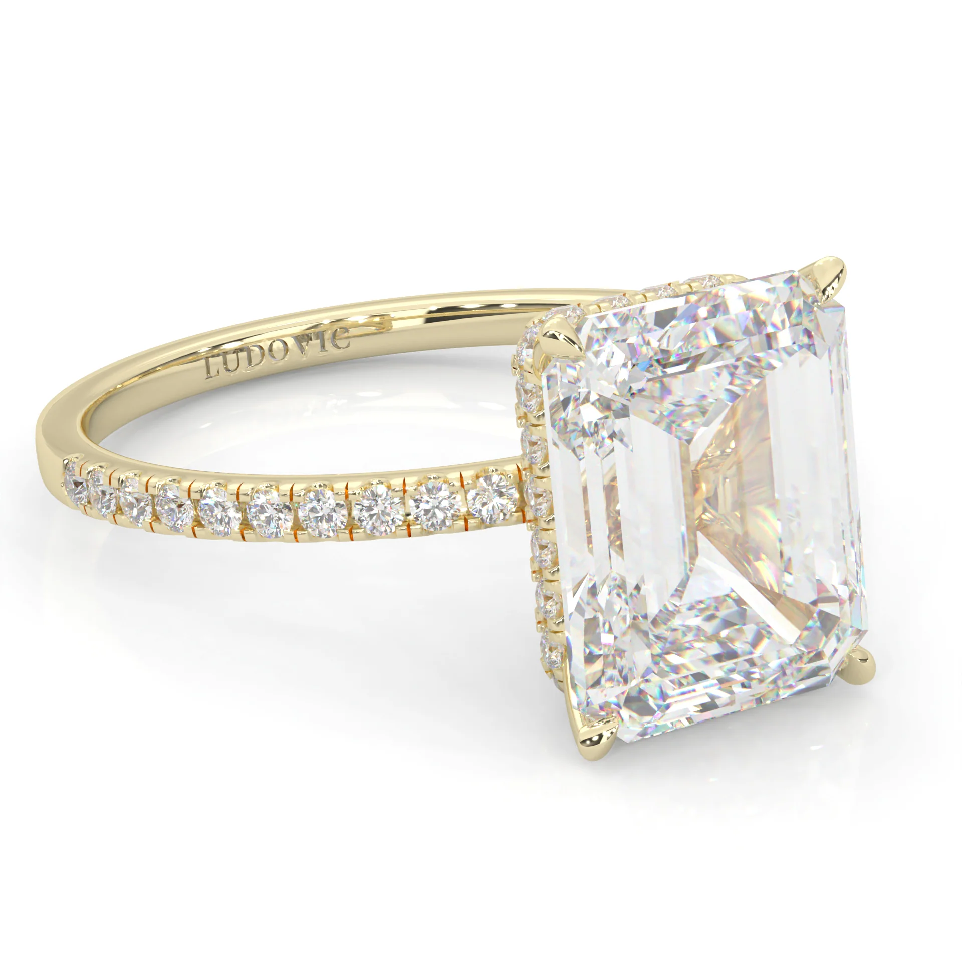 Luxurious Hidden Halo Ludovic Moissanite Ring Emerald-Cut ( Yellow Gold 14k ) - Image 2