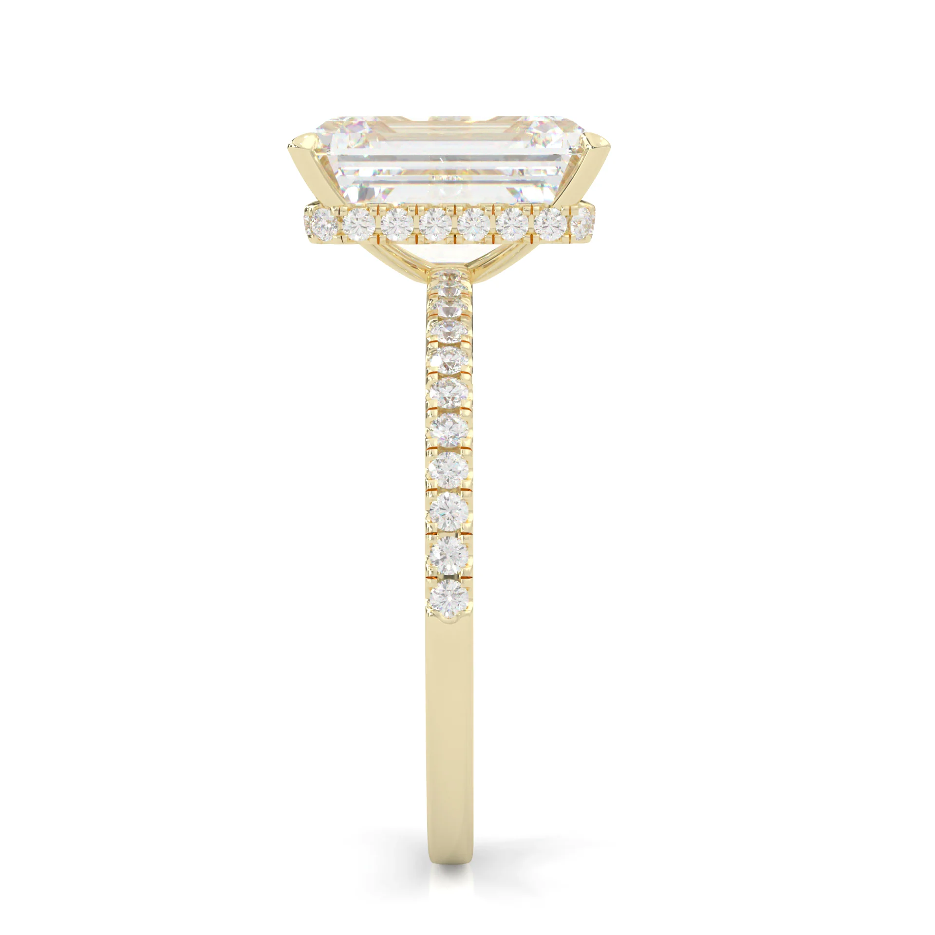 Luxurious Hidden Halo Ludovic Moissanite Ring Emerald-Cut ( Yellow Gold 14k ) - Image 3