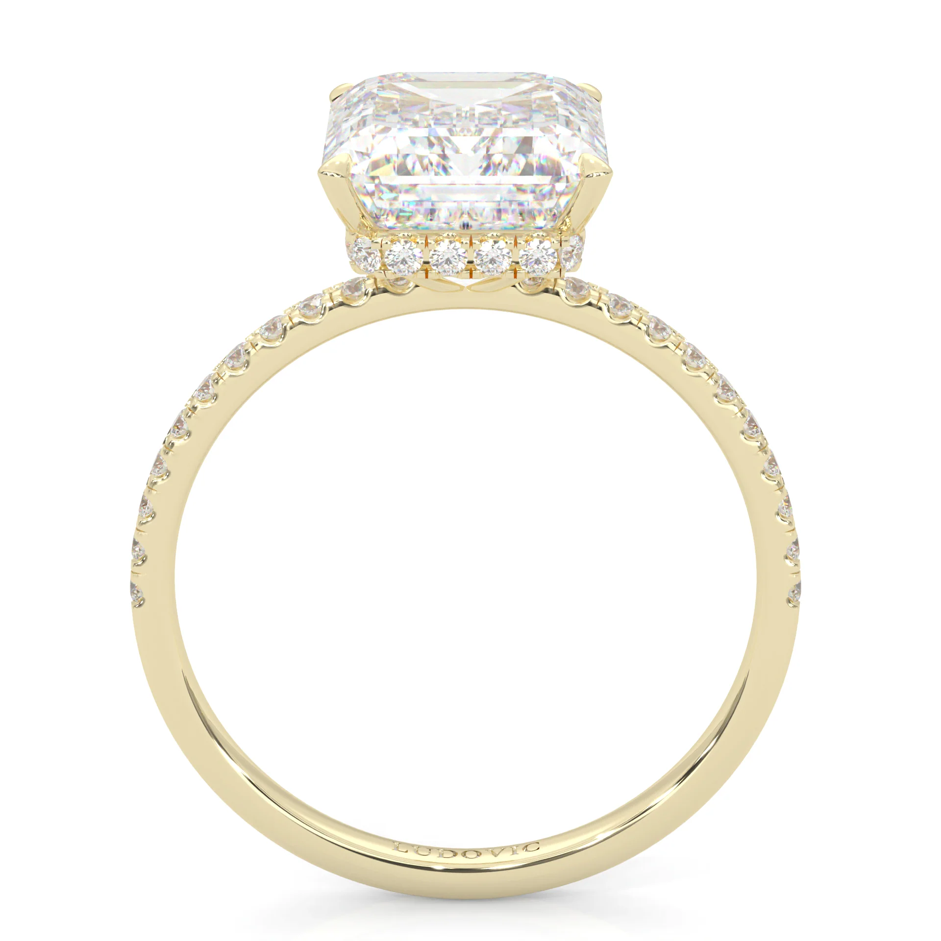 Luxurious Hidden Halo Ludovic Moissanite Ring Emerald-Cut ( Yellow Gold 14k ) - Image 4