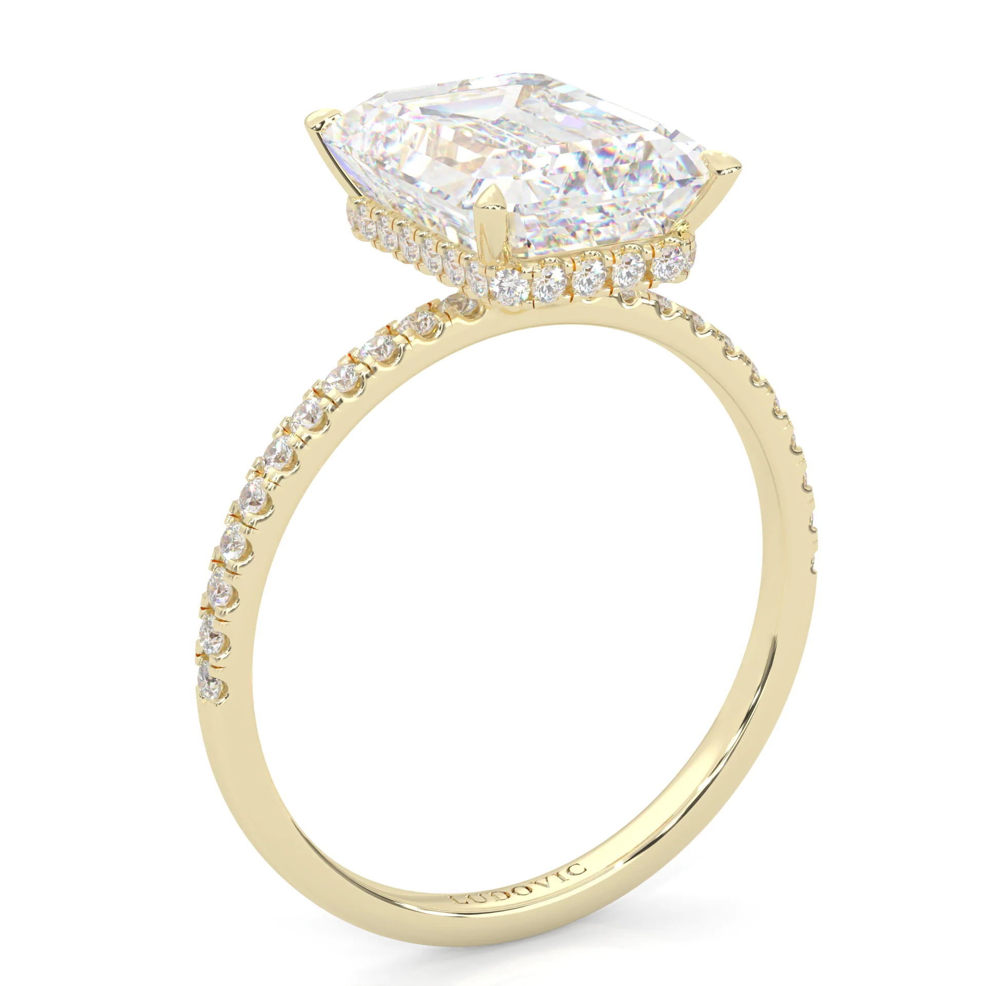 Luxurious Hidden Halo Ludovic Moissanite Ring Emerald-Cut ( Yellow Gold 14k ) - Image 5