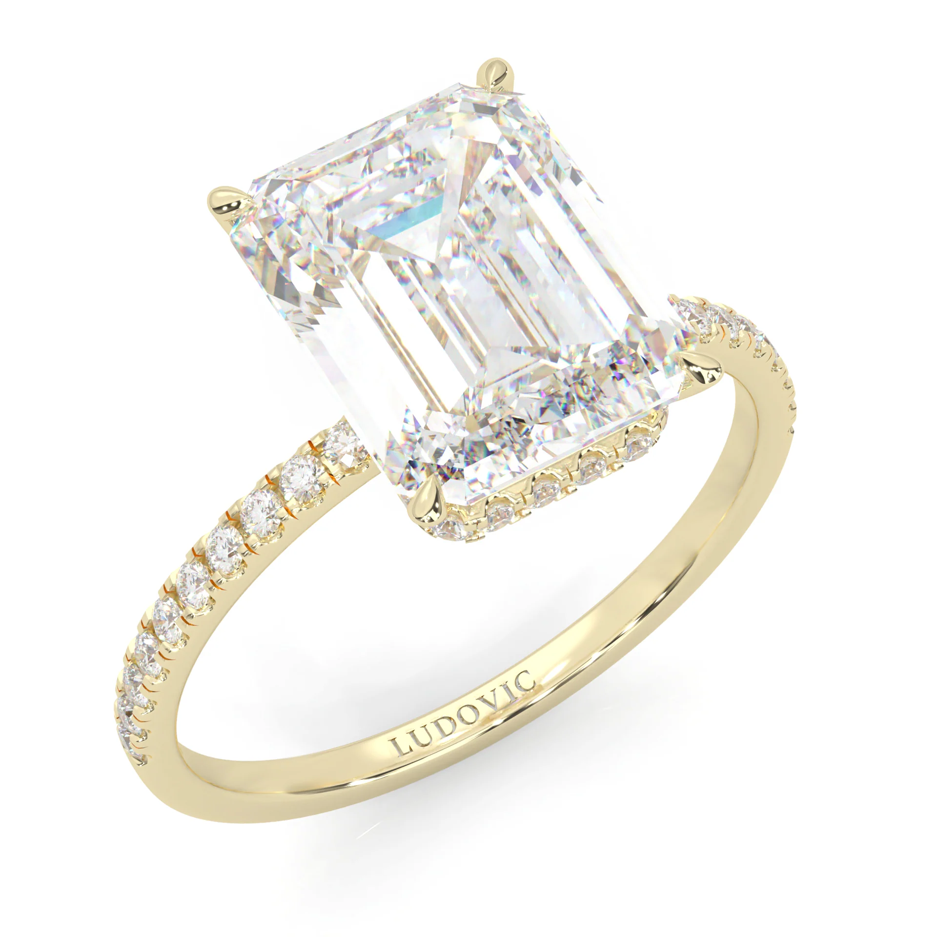 Luxurious Hidden Halo Ludovic Moissanite Ring Emerald-Cut ( Yellow Gold 14k ) - Image 6