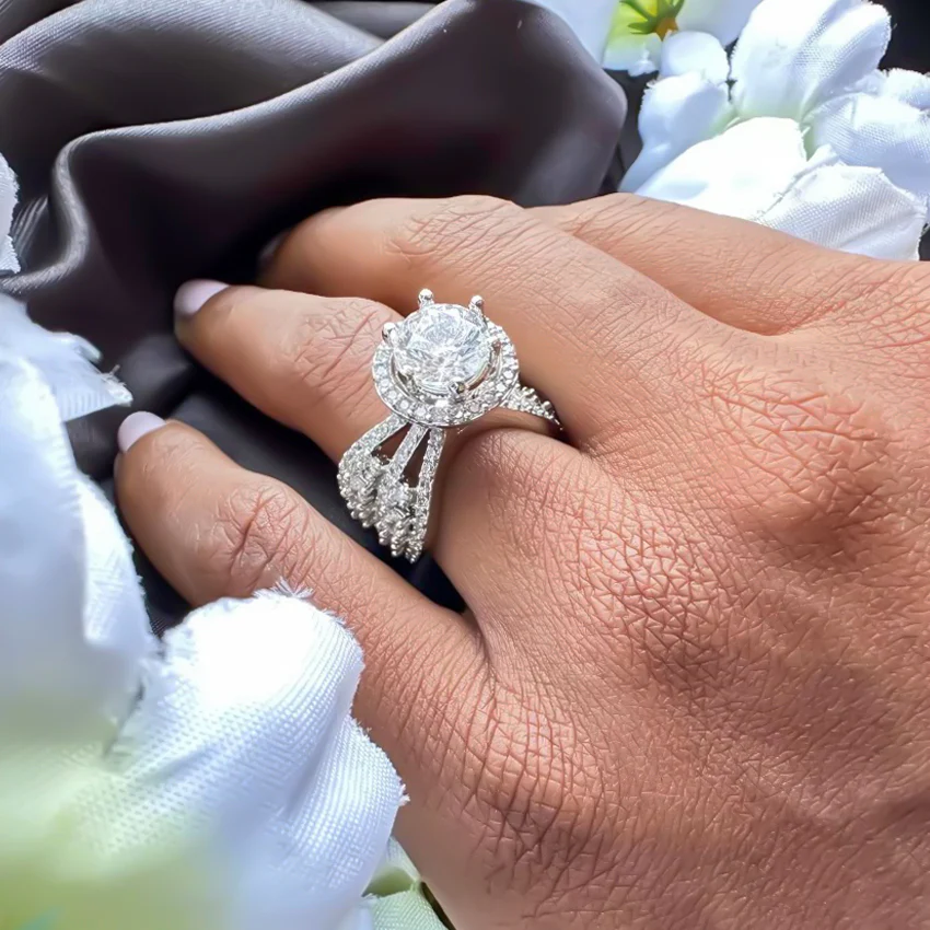 Moon Halo Moissanite Engagement Ring (14k Solid Gold) - Image 3