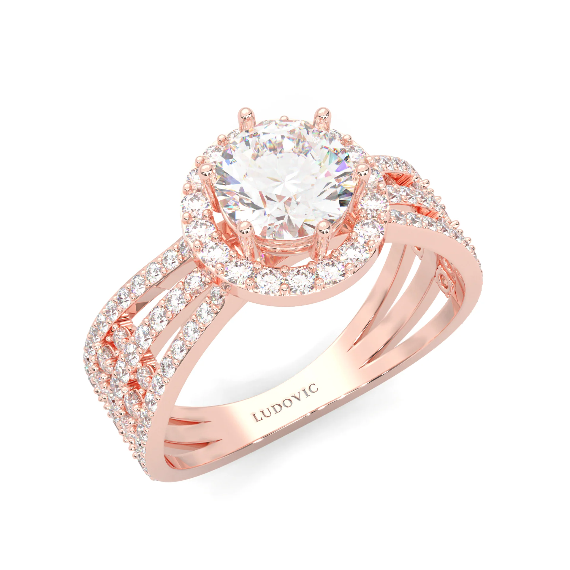 Moon Halo Moissanite Engagement Ring ( Rose Gold 14K ) - Image 6