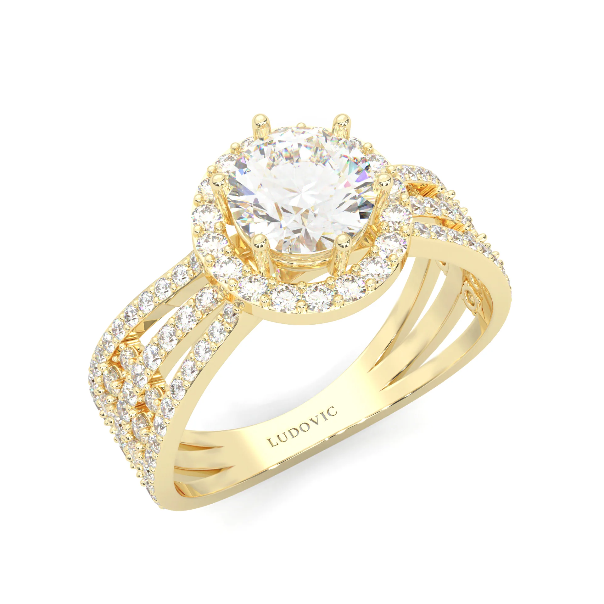 Moon Halo Moissanite Engagement Ring ( Yellow Gold 14K ) - Image 6