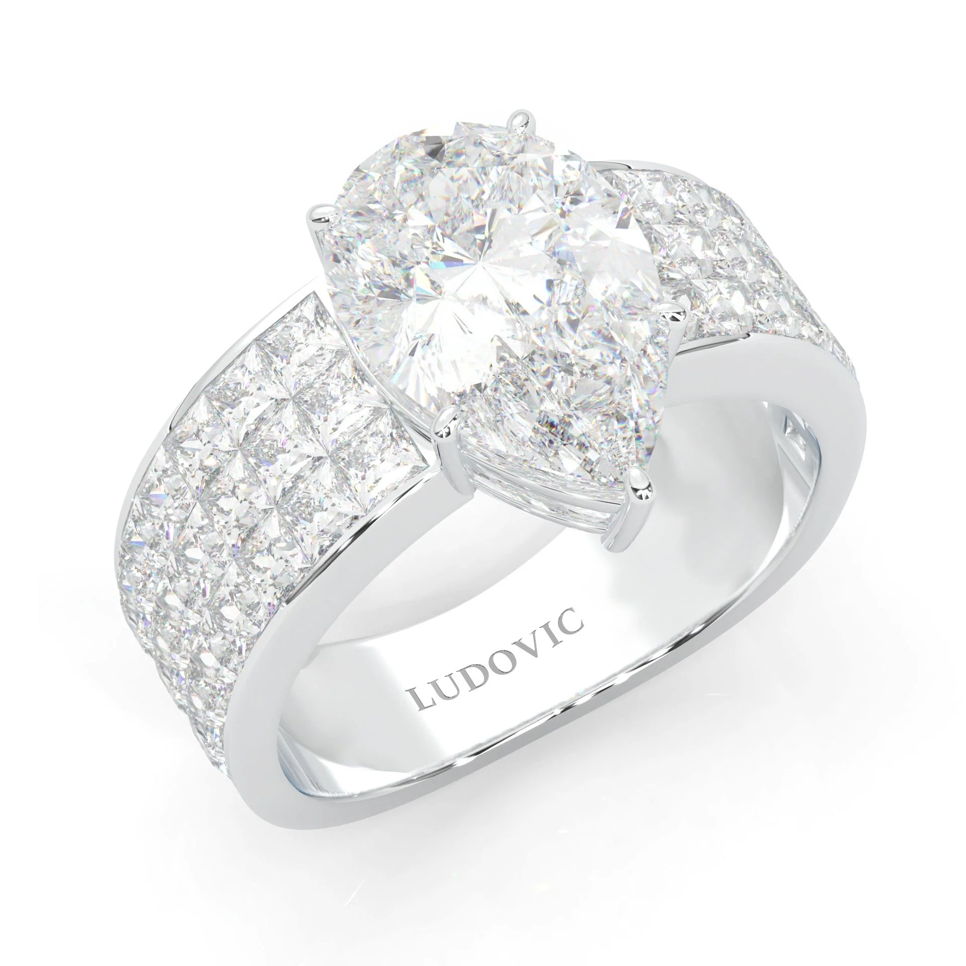 Pear Cut Moissanite Cocktail Ring ( Platinum-Plated Silver ) - Image 6