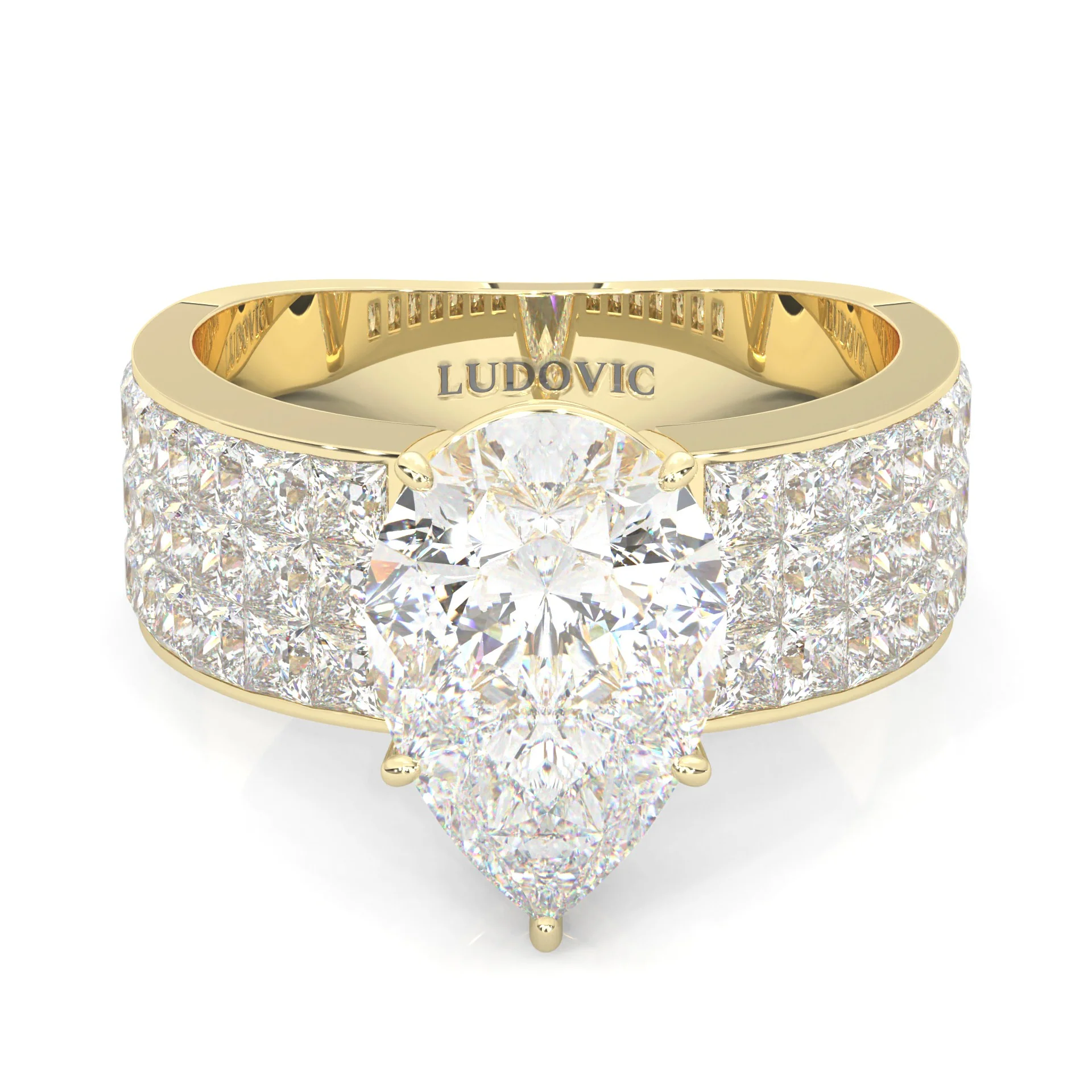 Pear Cut Moissanite Engagement Ring ( 14k Yellow Gold )