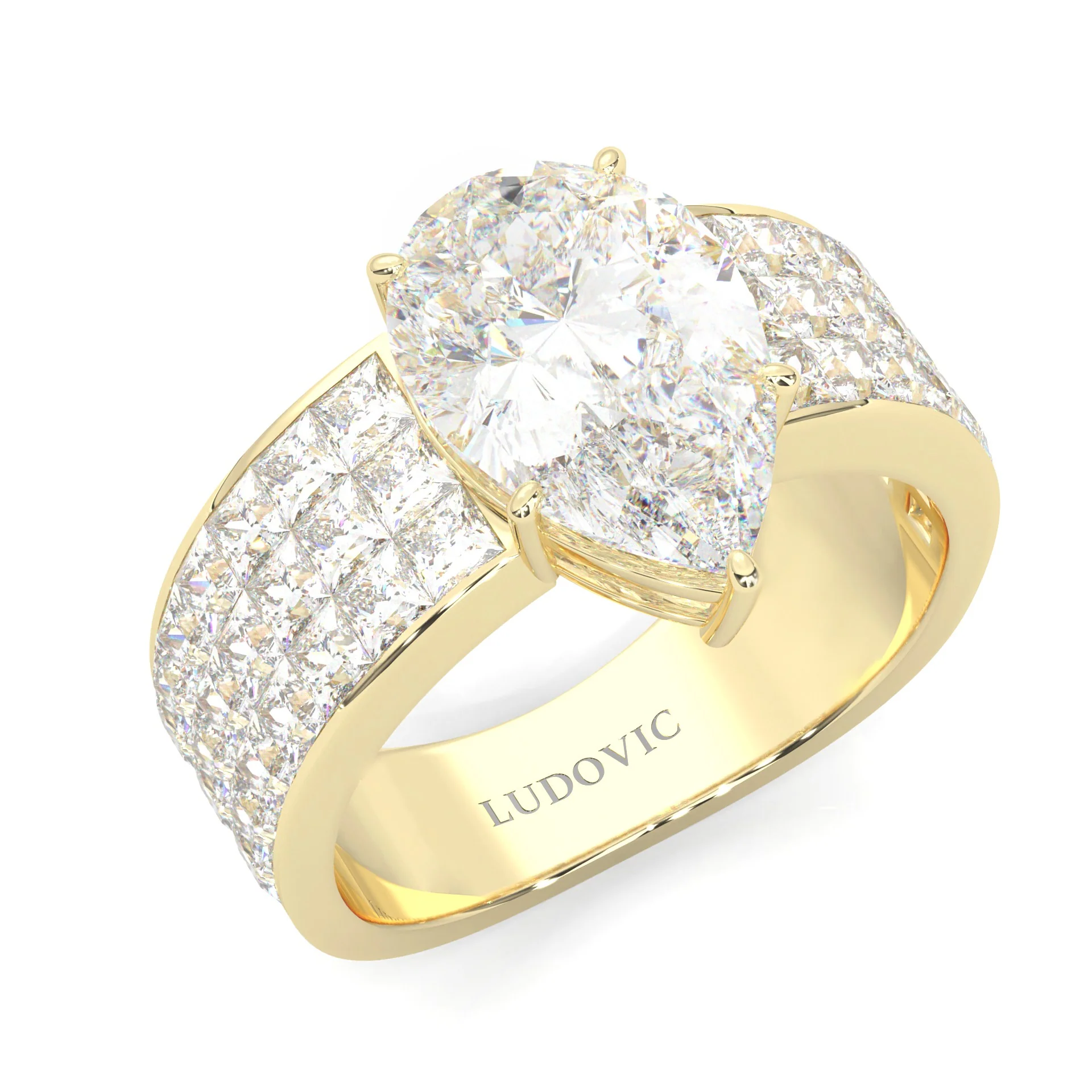 Pear Cut Moissanite Engagement Ring ( 14k Yellow Gold ) - Image 6