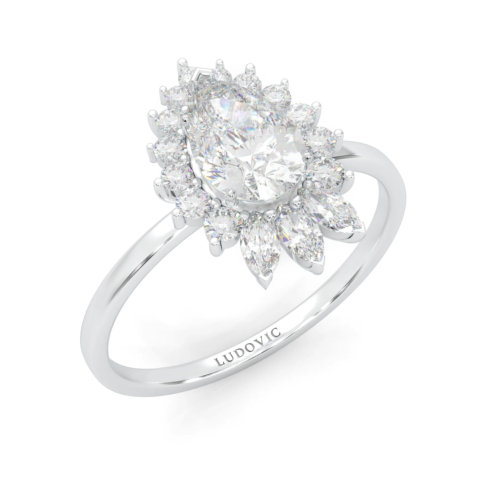 Pear Marquise And Round Ballerina Engagement Ring (14k Solid Gold) - Image 6