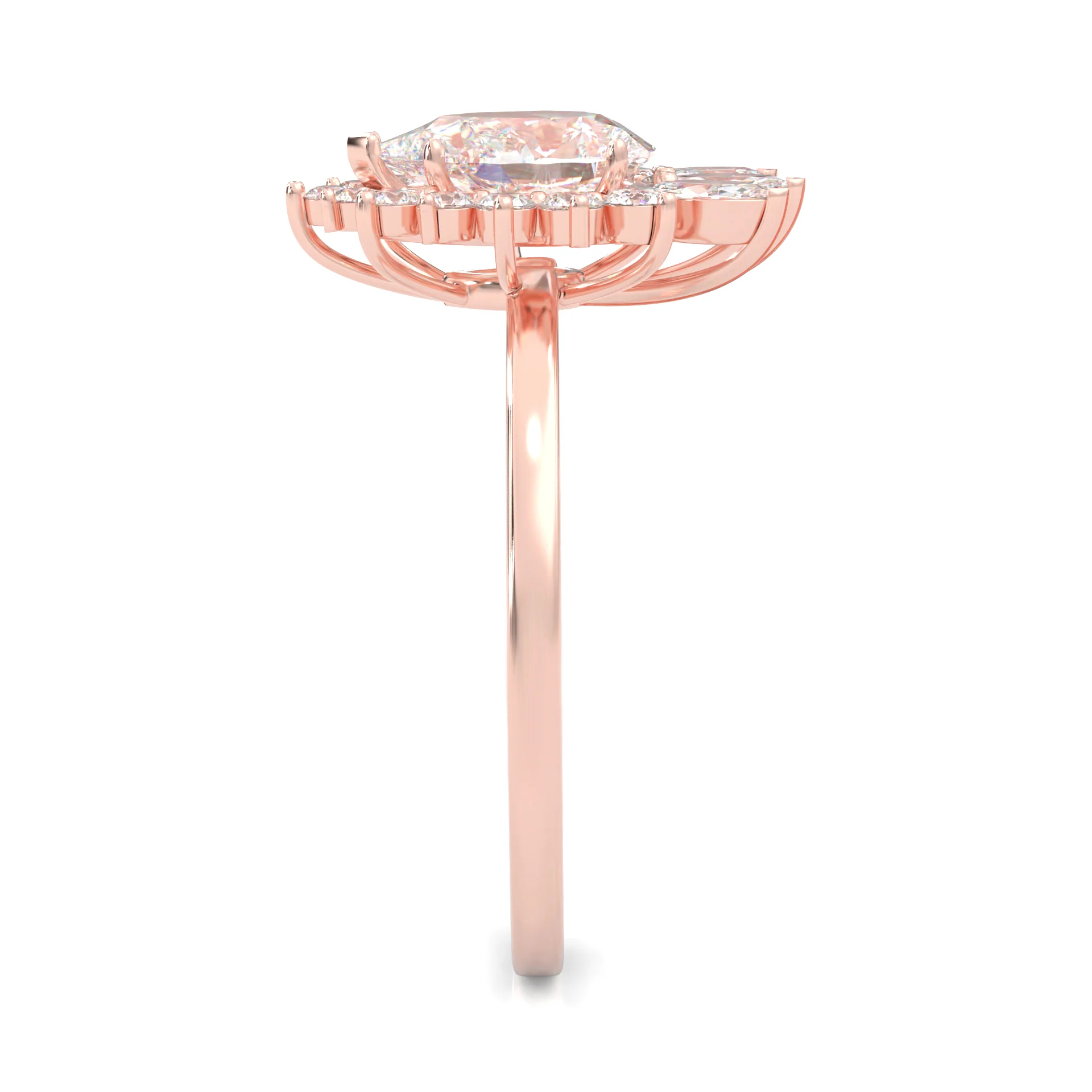 Pear Marquise And Round Ballerina  Engagement Ring ( Rose Gold 14k) - Image 4