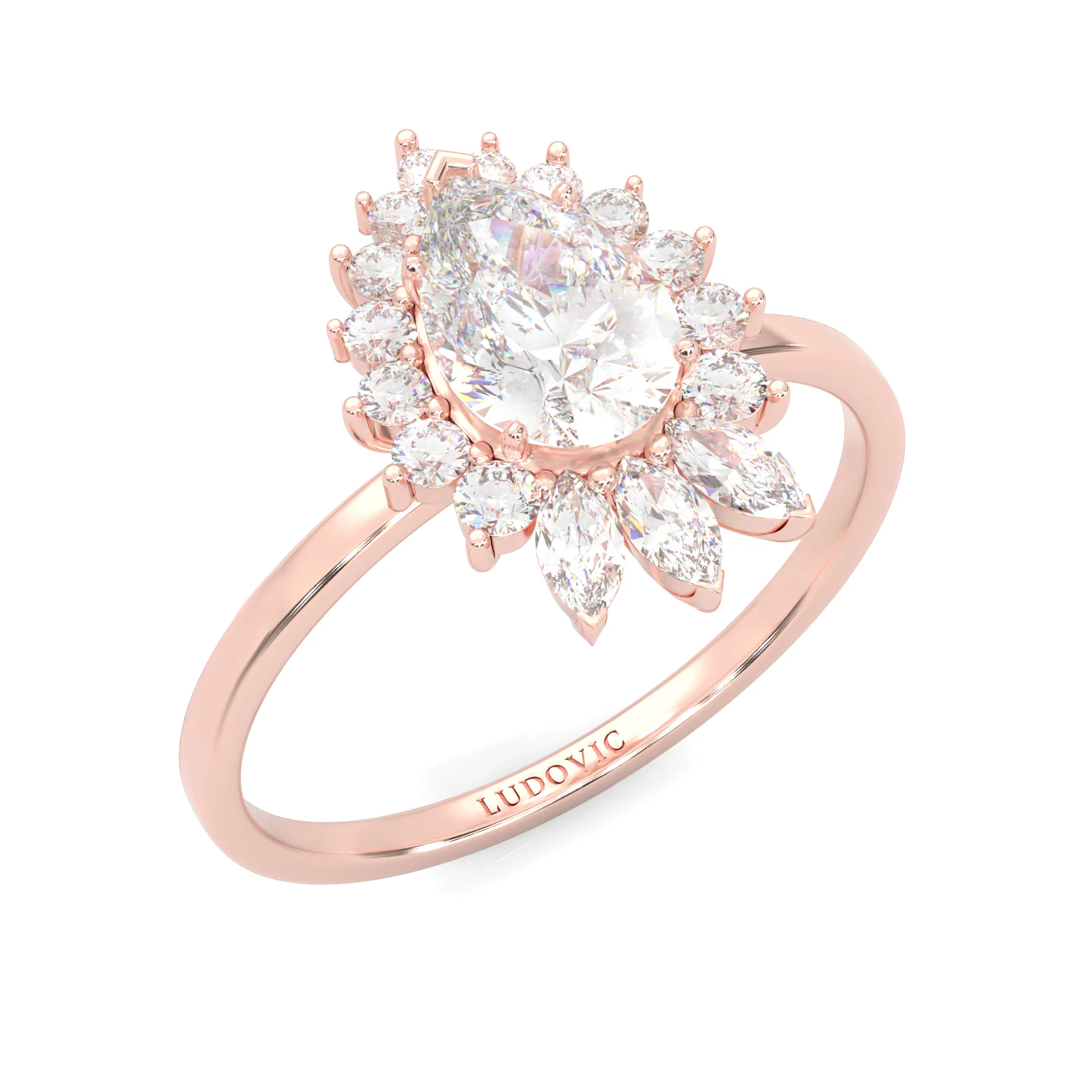 Pear Marquise And Round Ballerina  Engagement Ring ( Rose Gold 14k) - Image 6