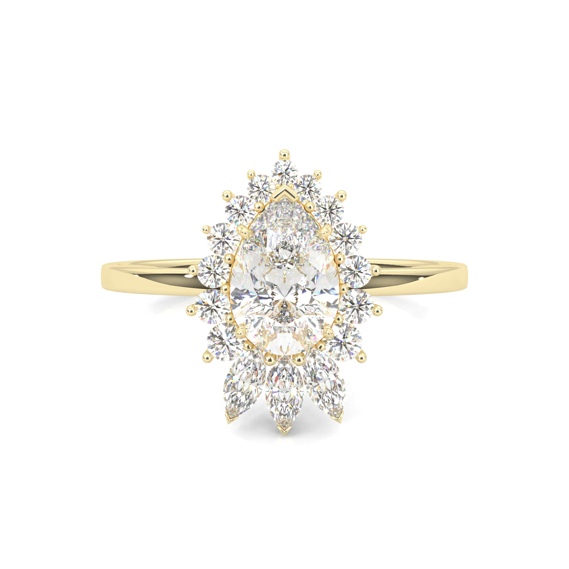 Pear Marquise And Round Ballerina  Engagement Ring ( Yellow Gold 14k)