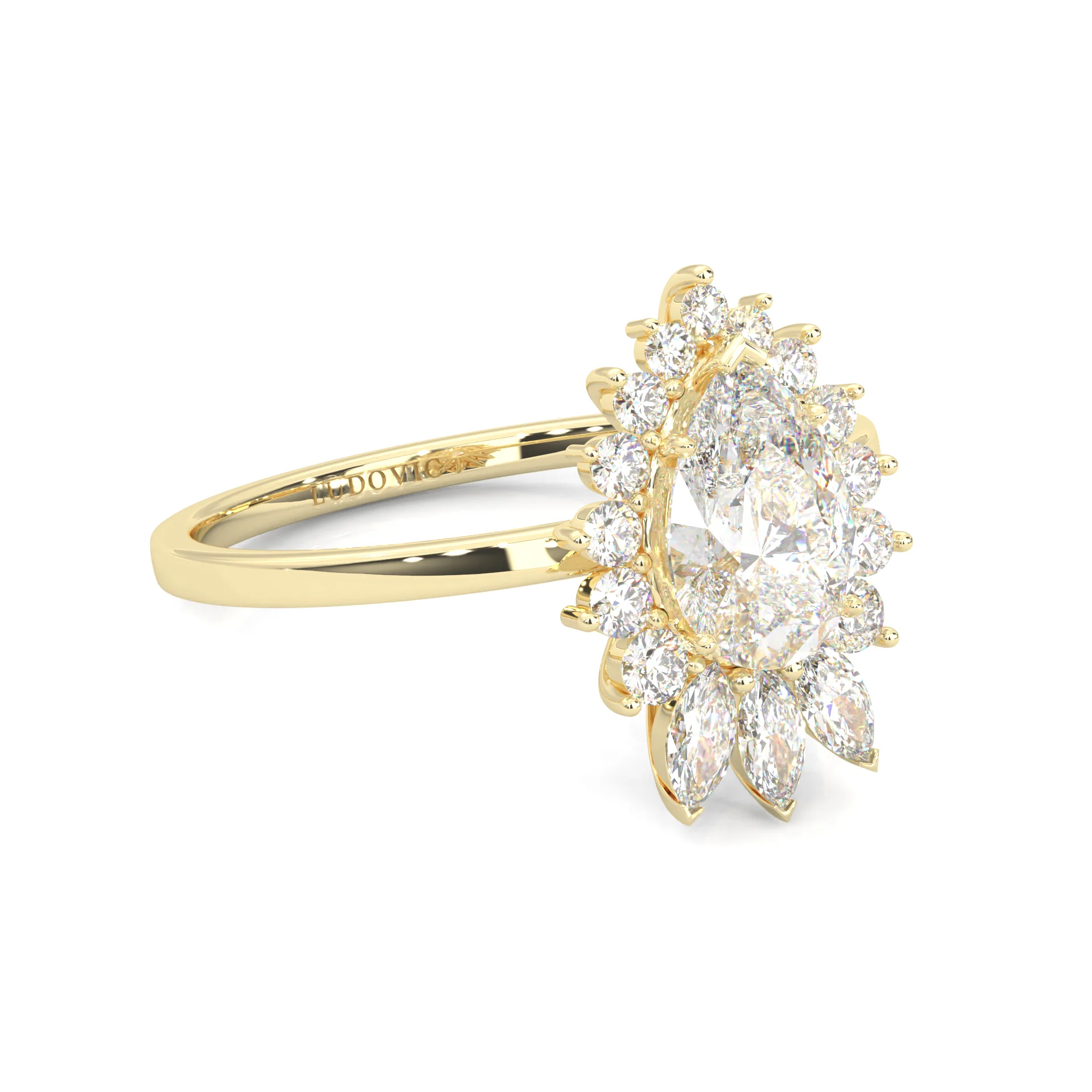 Pear Marquise And Round Ballerina  Engagement Ring ( Yellow Gold 14k) - Image 2