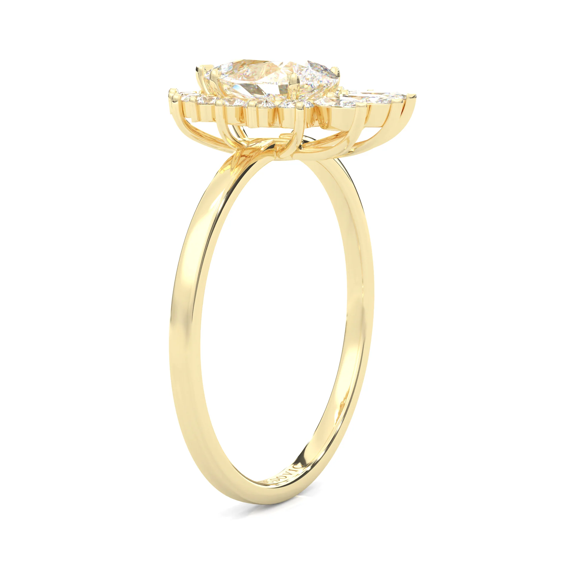 Pear Marquise And Round Ballerina  Engagement Ring ( Yellow Gold 14k) - Image 3