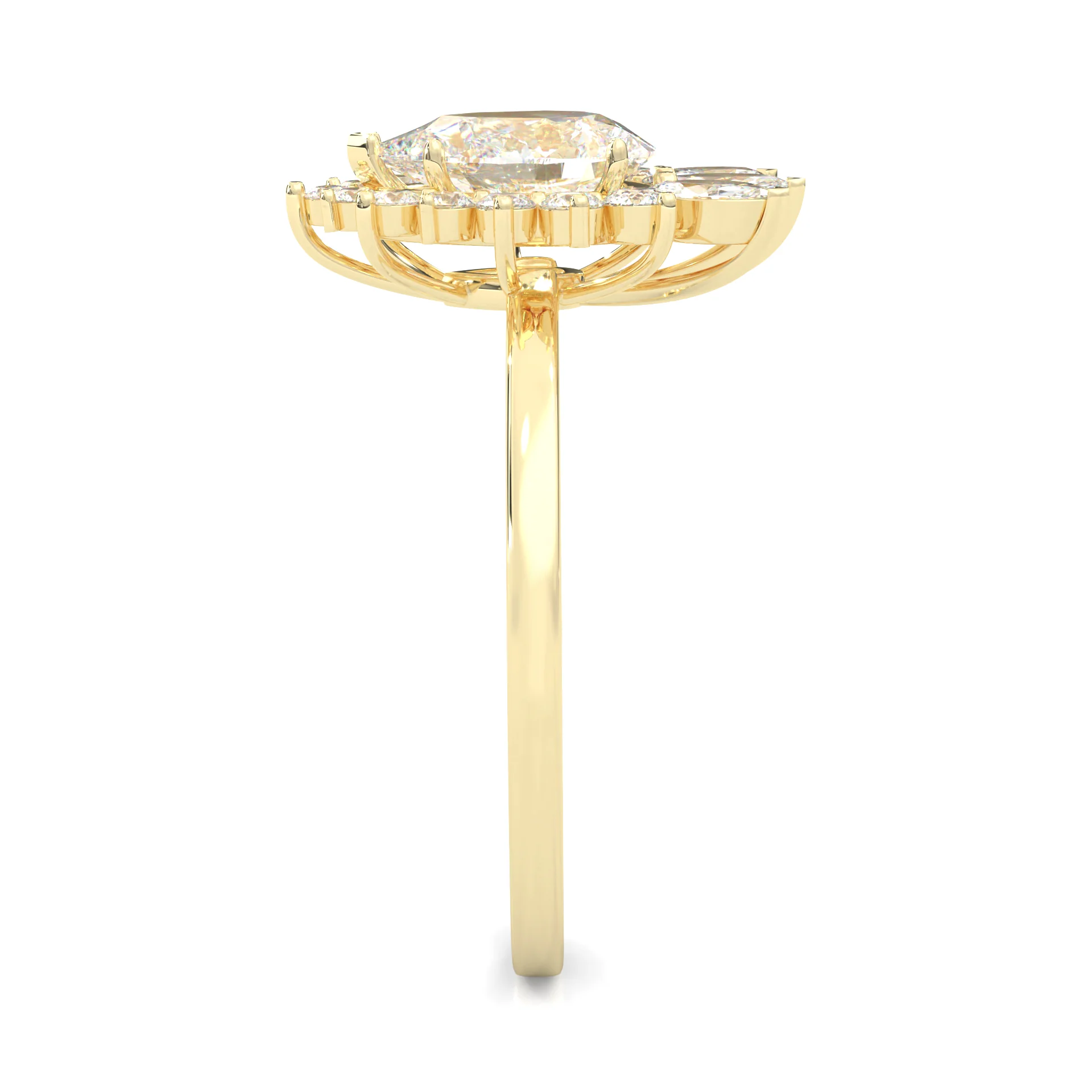 Pear Marquise And Round Ballerina  Engagement Ring ( Yellow Gold 14k) - Image 4
