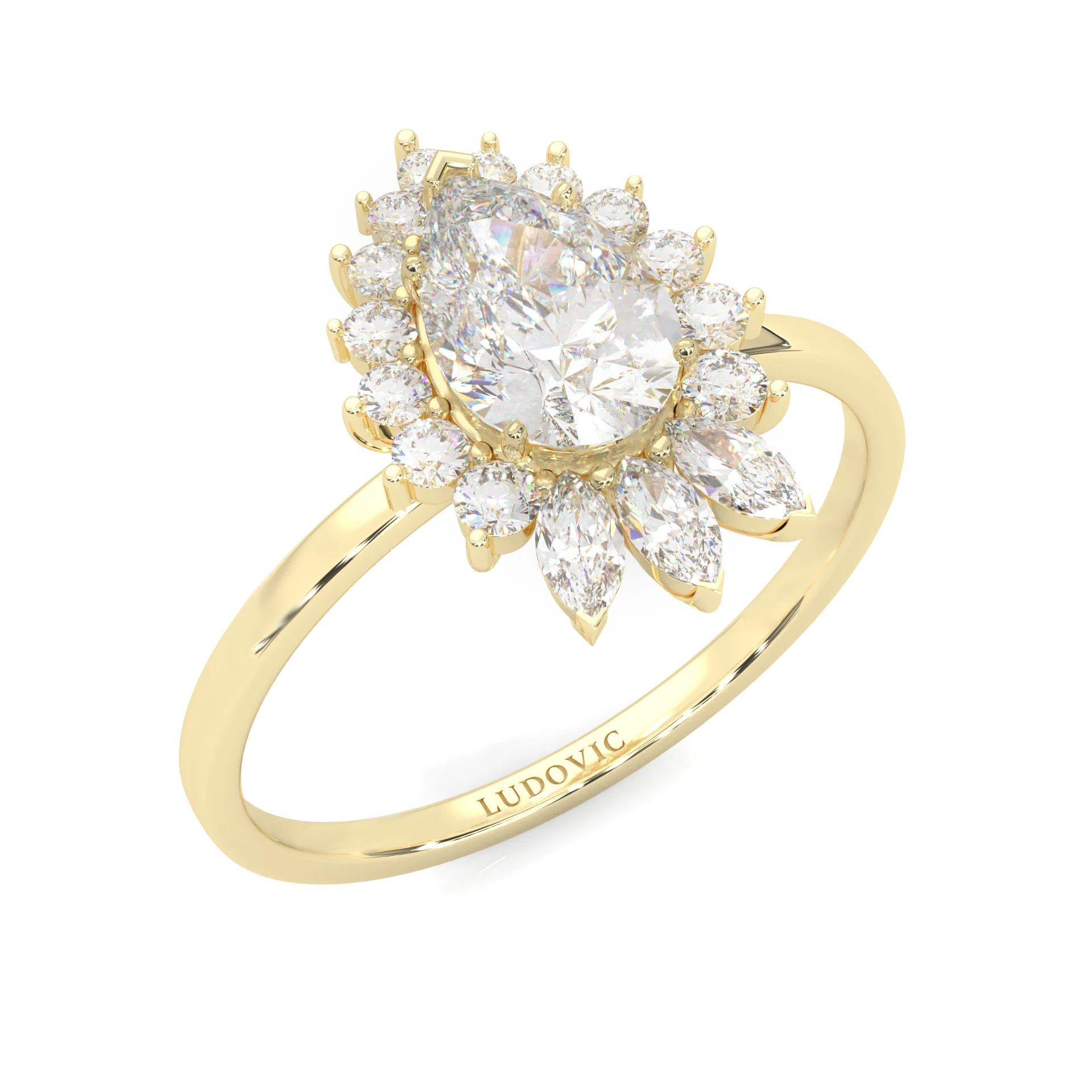 Pear Marquise And Round Ballerina  Engagement Ring ( Yellow Gold 14k) - Image 6